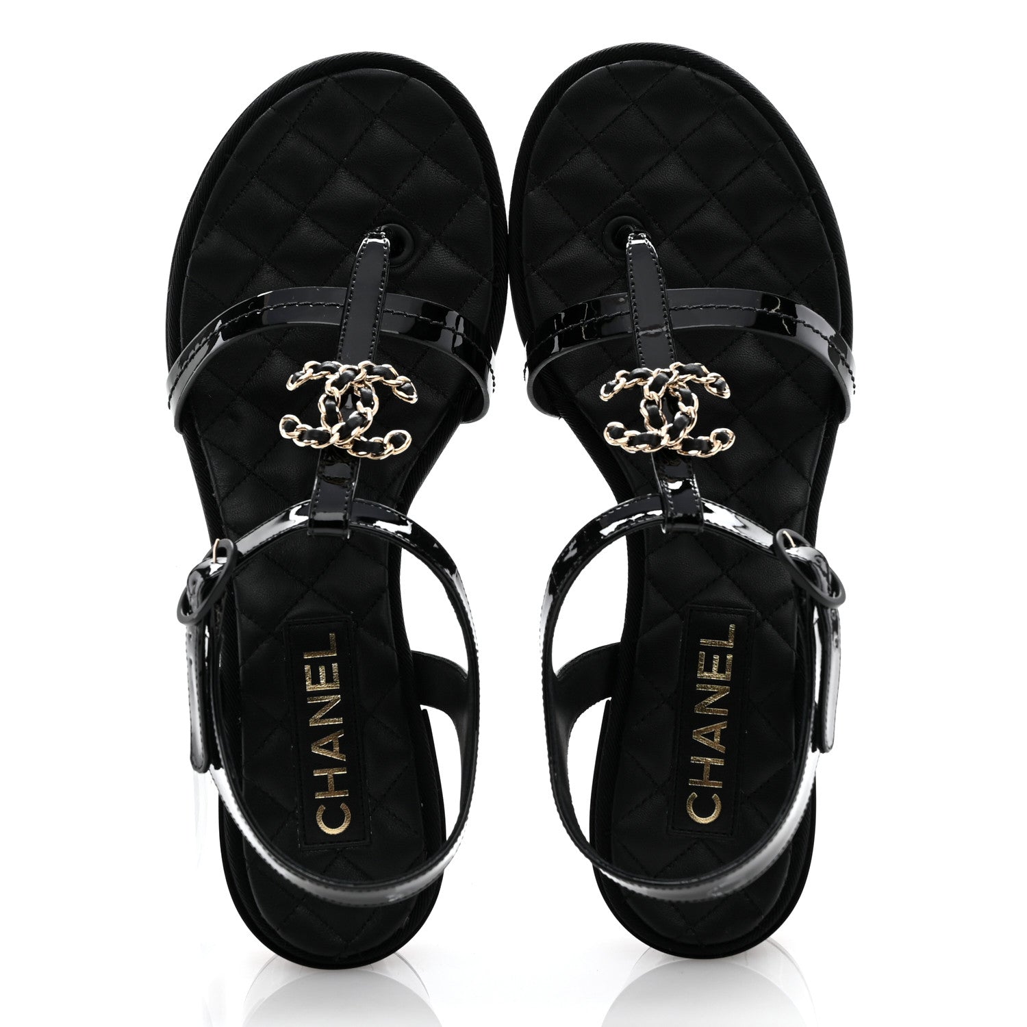 Chanel Patent CC Logo Thong Sandals 39.5 Black 2 of 10