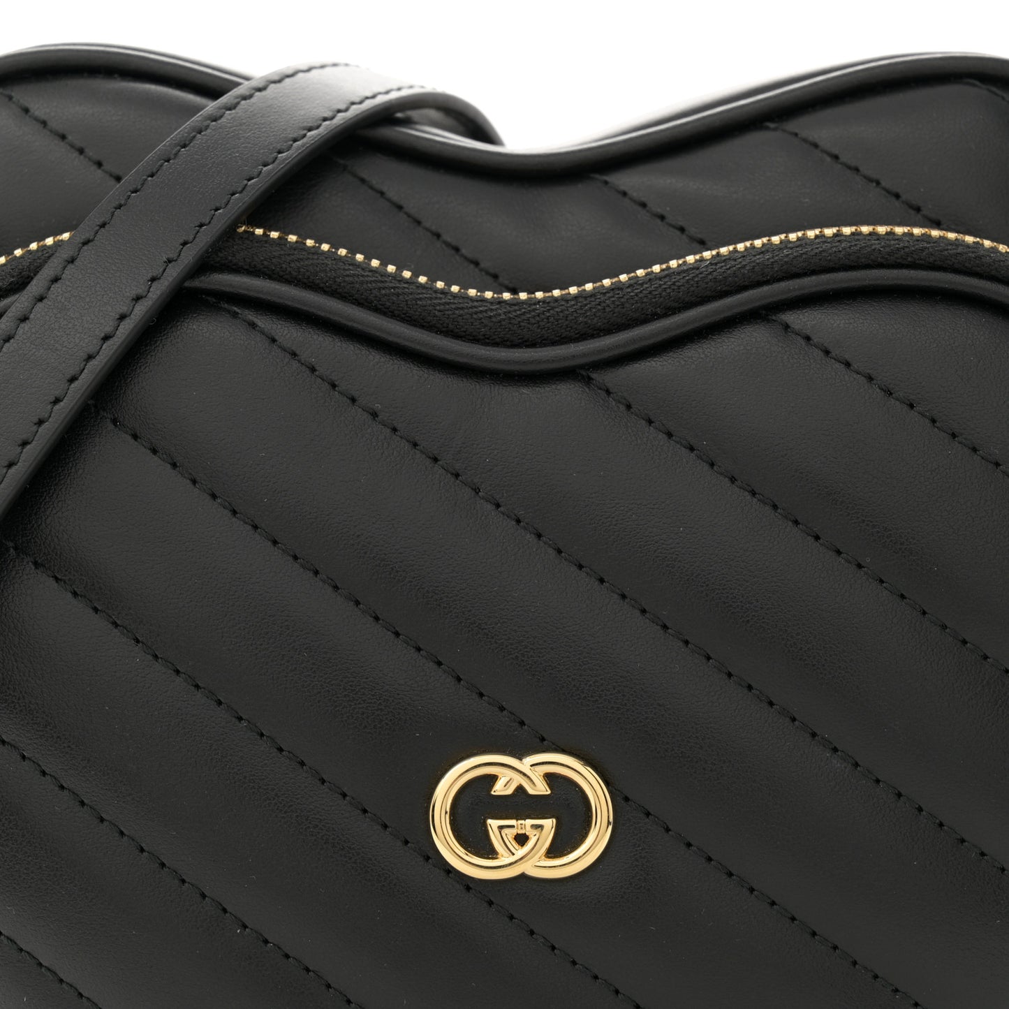 Calfskin Matelasse Diagonal Mini Interlocking G Heart Shoulder Bag Black