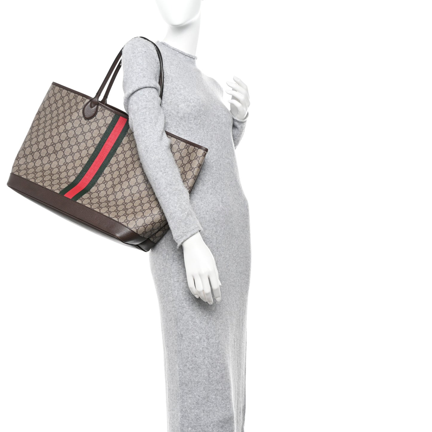 GG Supreme Monogram Textured Dollar Calfskin Web Large Ophidia Tote Beige Ebony New Acero
