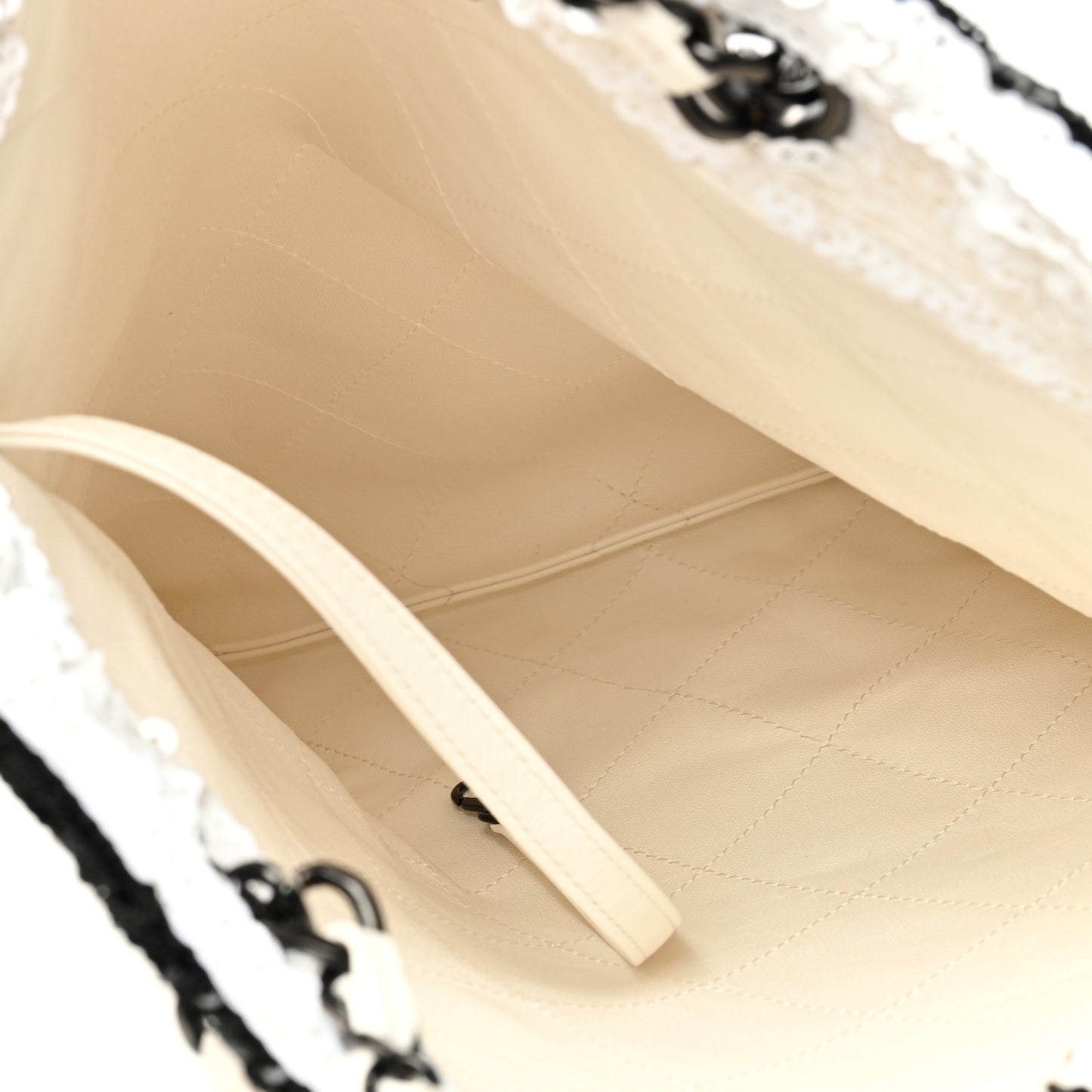 Sequin Logo Shopping Tote White Black