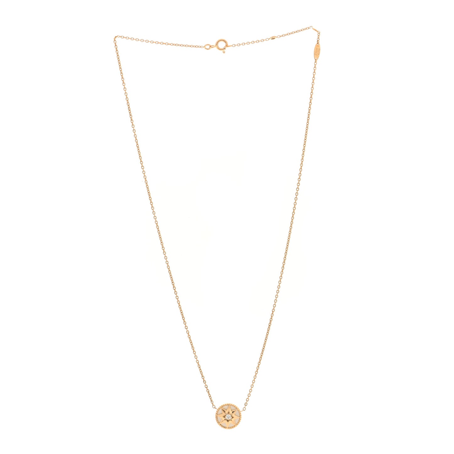 18K Yellow Gold Diamond Mother of Pearl Rose Des Vents Necklace