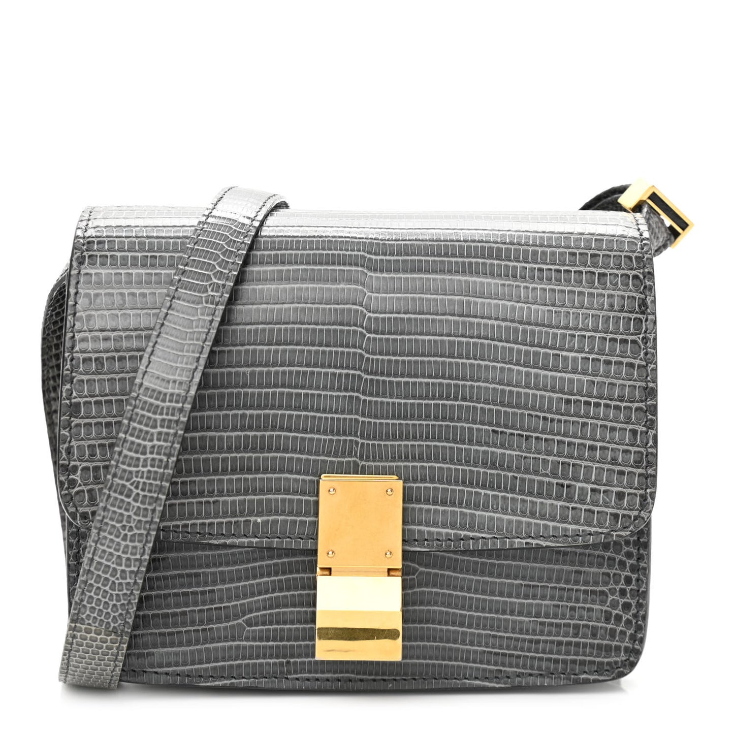 Lizard Small Classic Box Flap Bag Dark Taupe