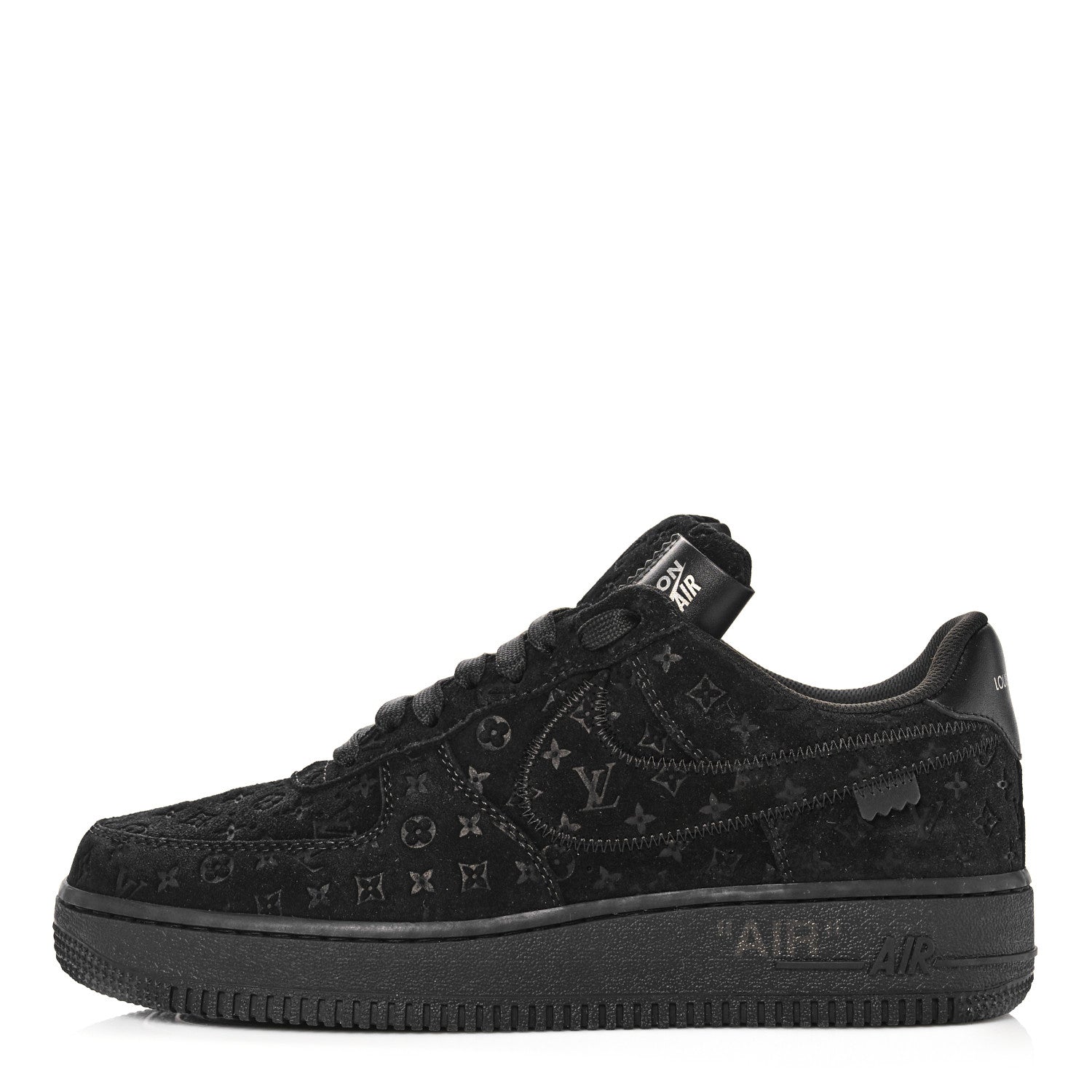 Louis Vuitton X NIKE AIR FORCE 1 Suede Calfskin Monogram Mens Low Top Sneakers 8 Black 1 of 12