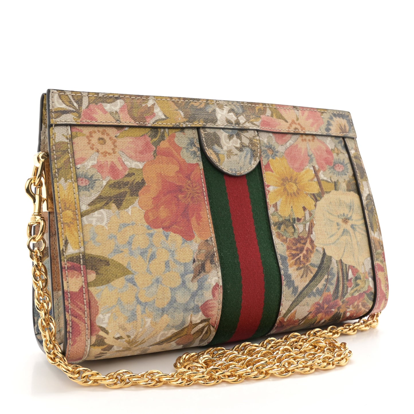 GG Supreme Monogram Water Flora Web Small Ophidia Chain Shoulder Bag Beige White Multicolor