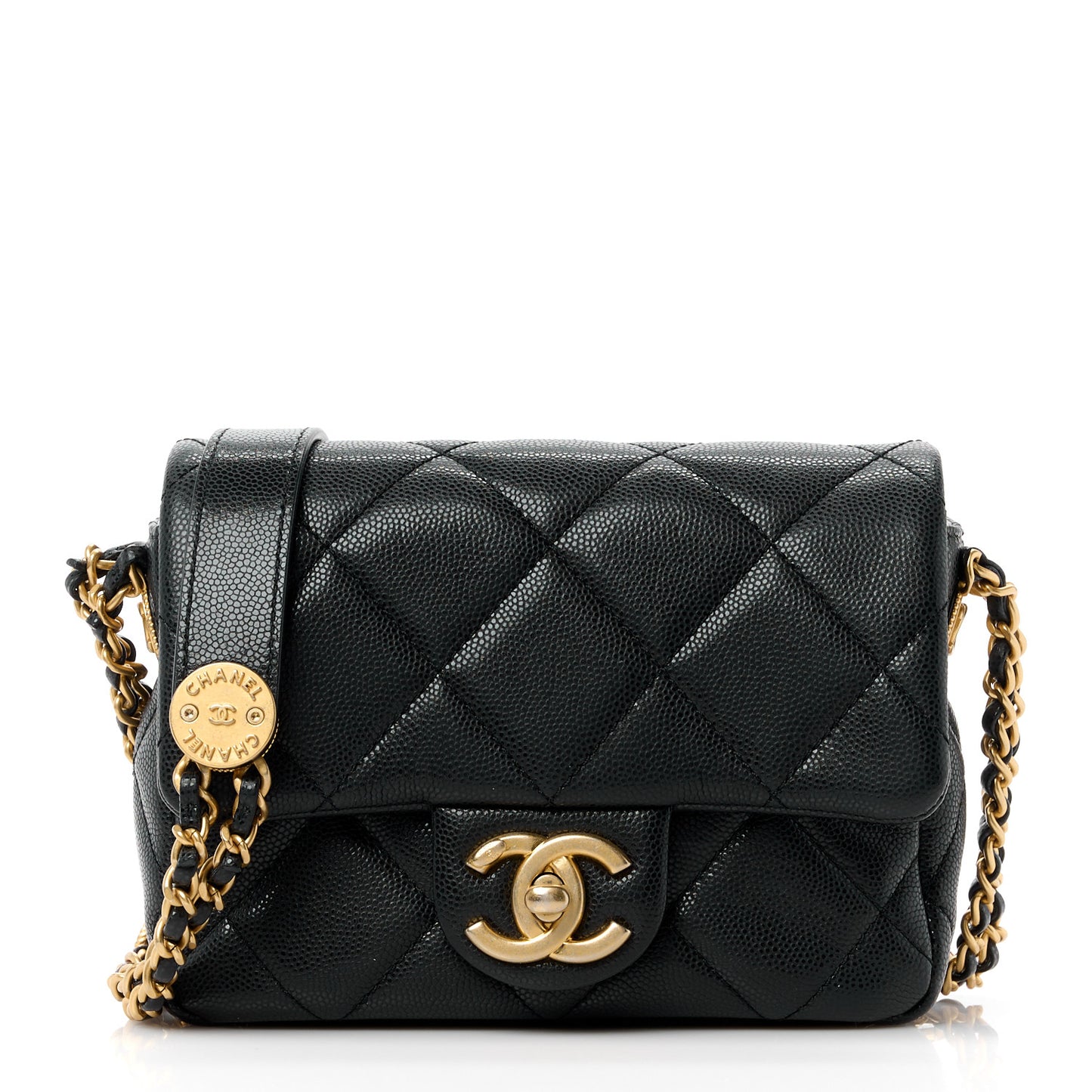 Caviar Quilted Mini Twist Your Buttons Flap Black