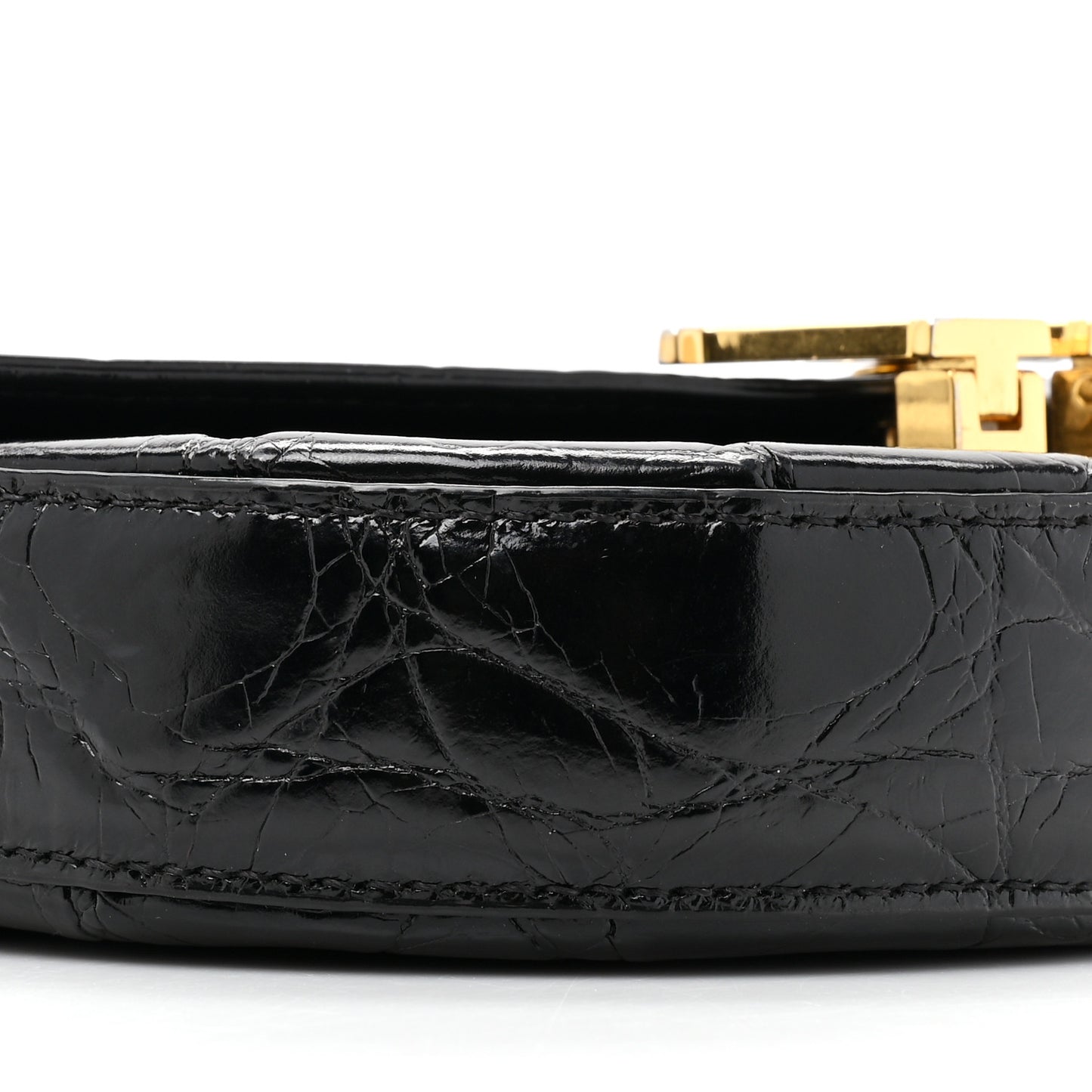 Crocodile Embossed Calfskin W Legacy Saddle Bag Black