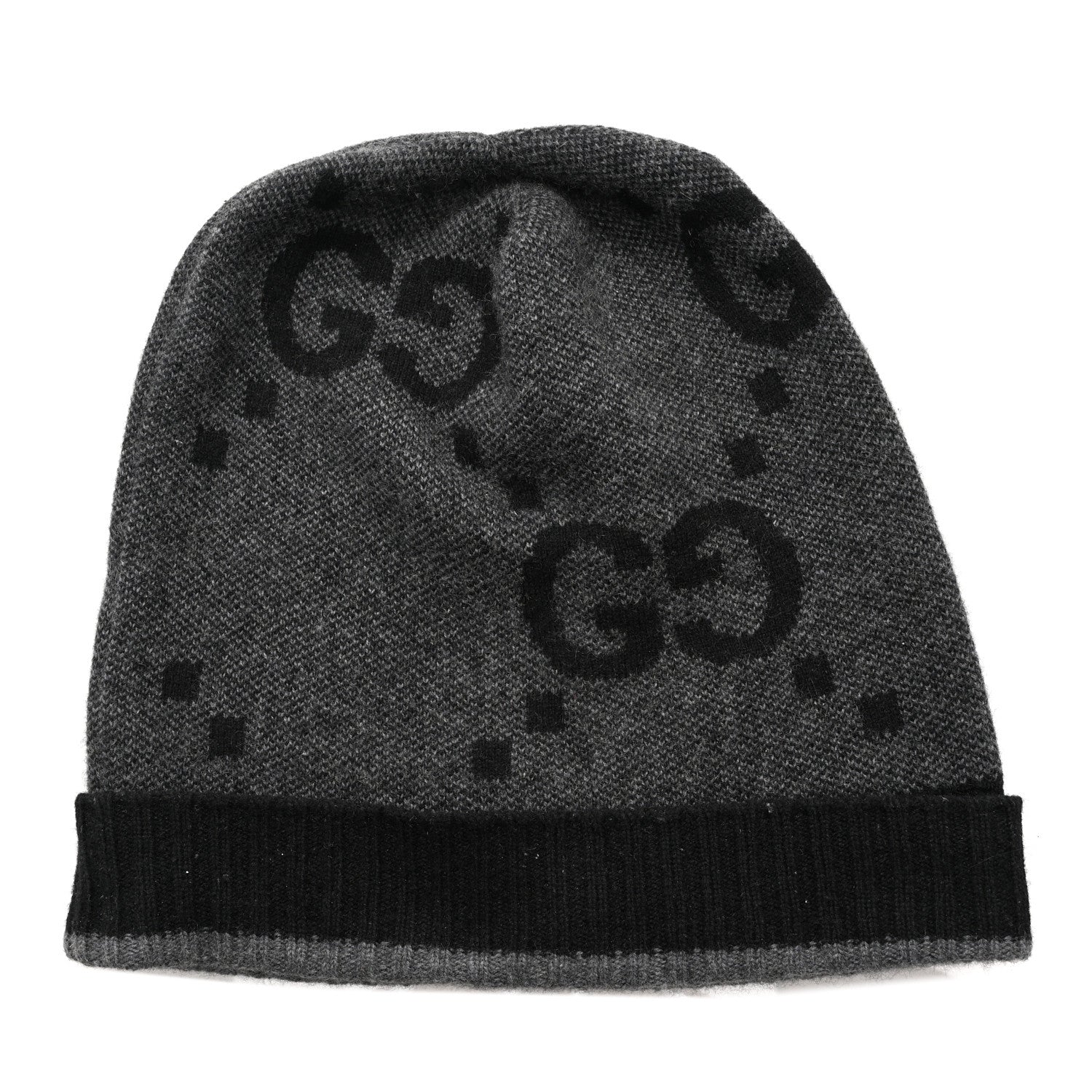 Gucci Cashmere GG Monogram Beanie Hat M Grey Black 1 of 5