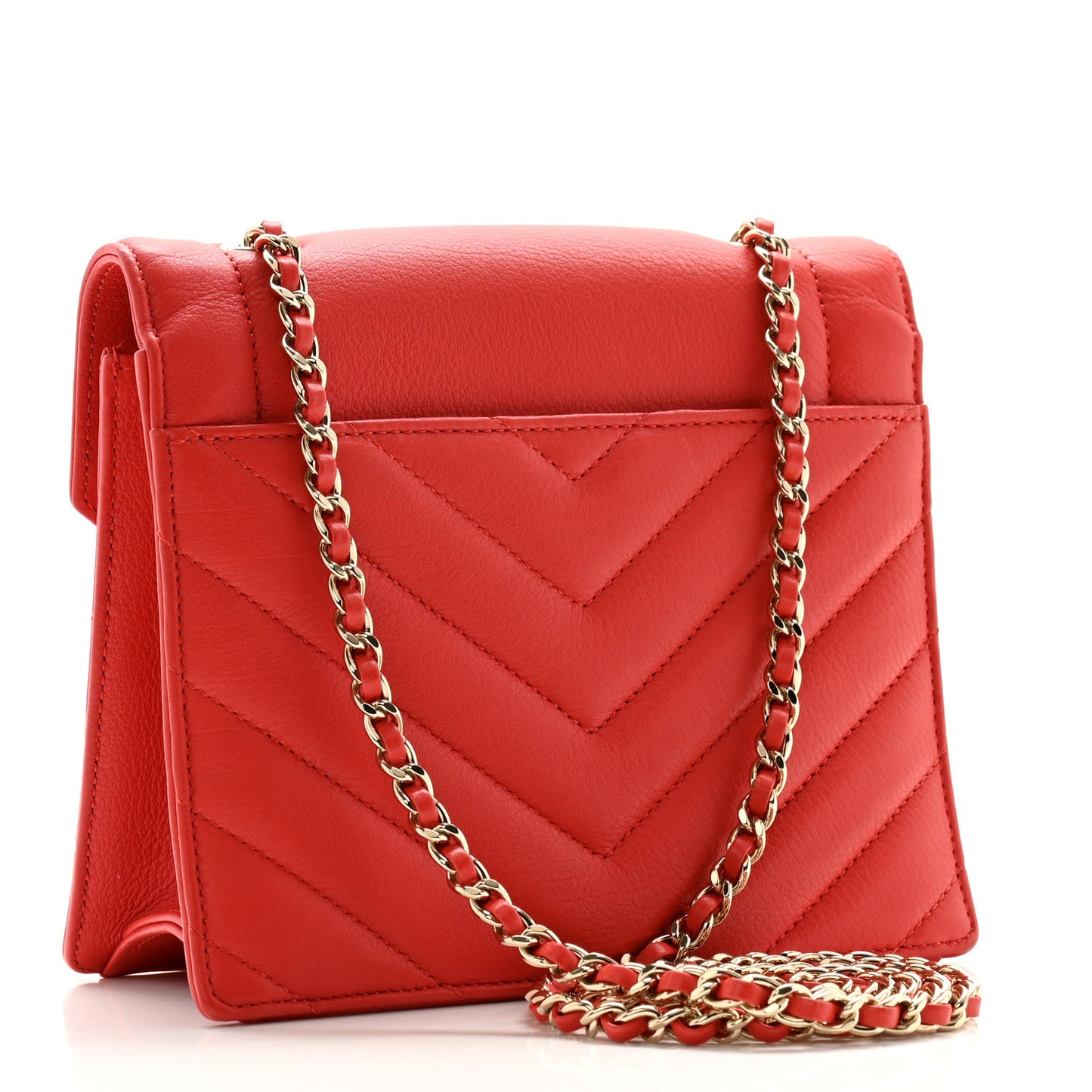 Calfskin Quilted Chevron Small Envelope Flap Red
