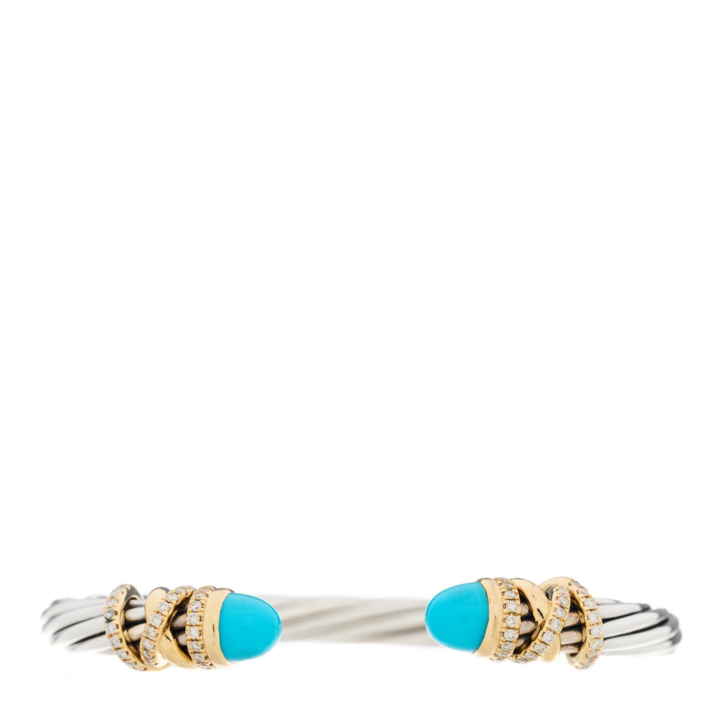 Sterling Silver 18K Yellow Gold Diamond Turquoise 6mm Helena Cuff Bracelet