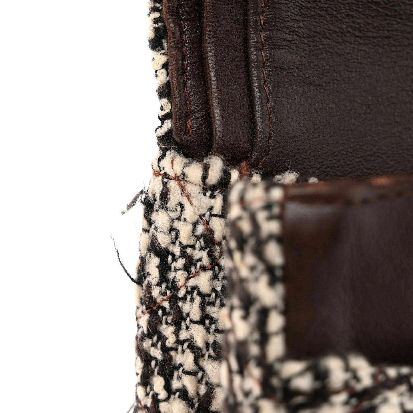 Tweed Quilted Medium Double Flap White Brown