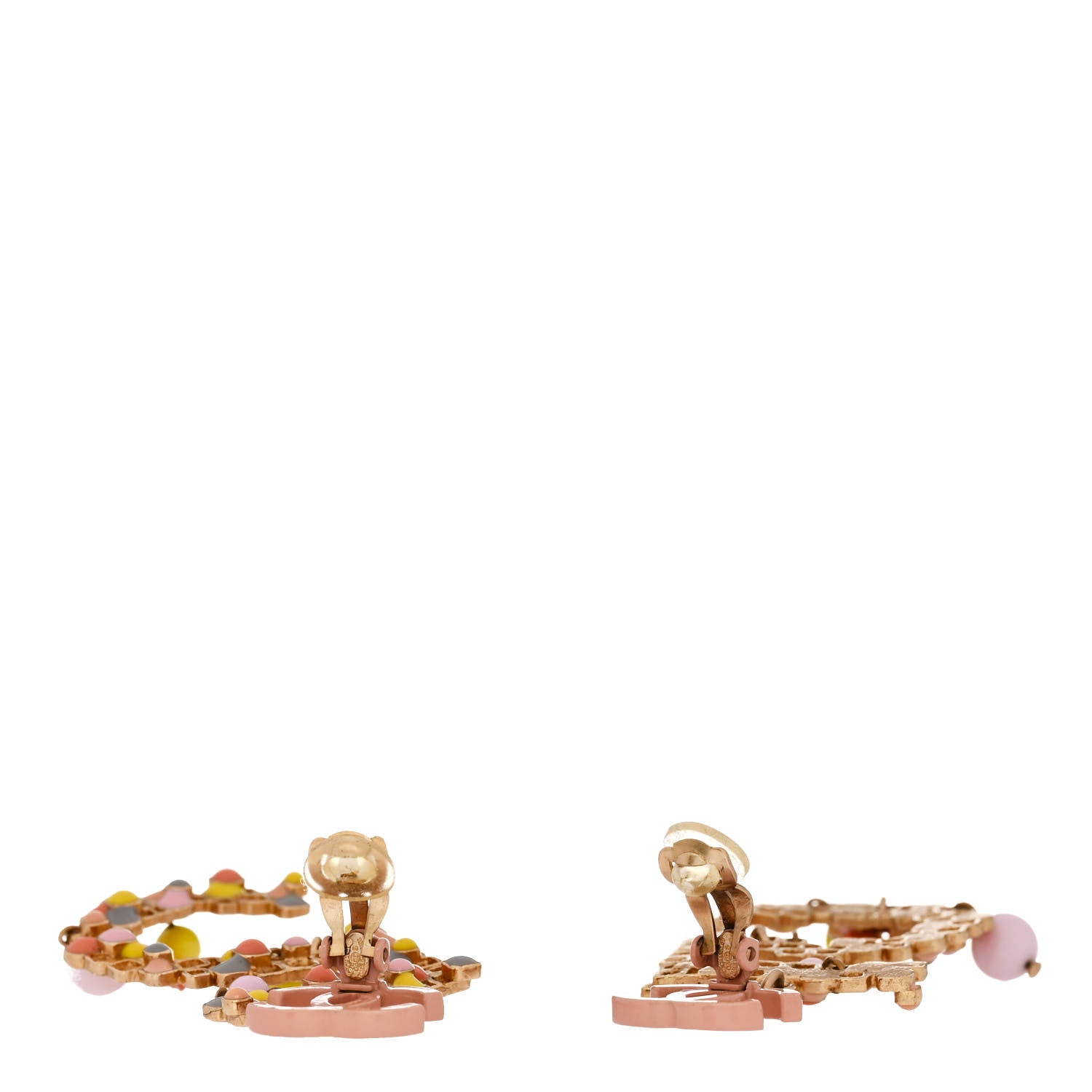 Chanel Resin CC Dangle No 5 Clip On Drop Earrings Gold Pink Multicolor 3 of 4