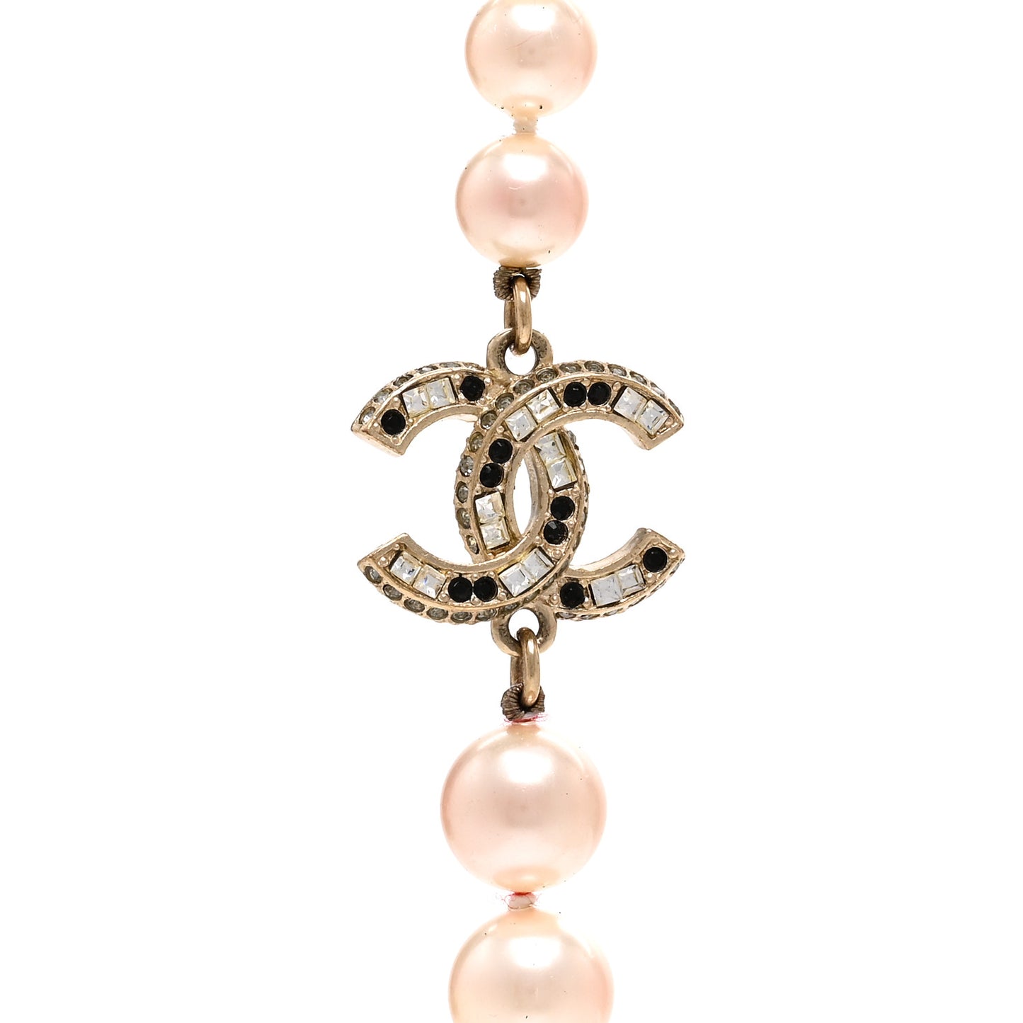 Graduated Pearl Crystal CC Long Necklace Gold Black