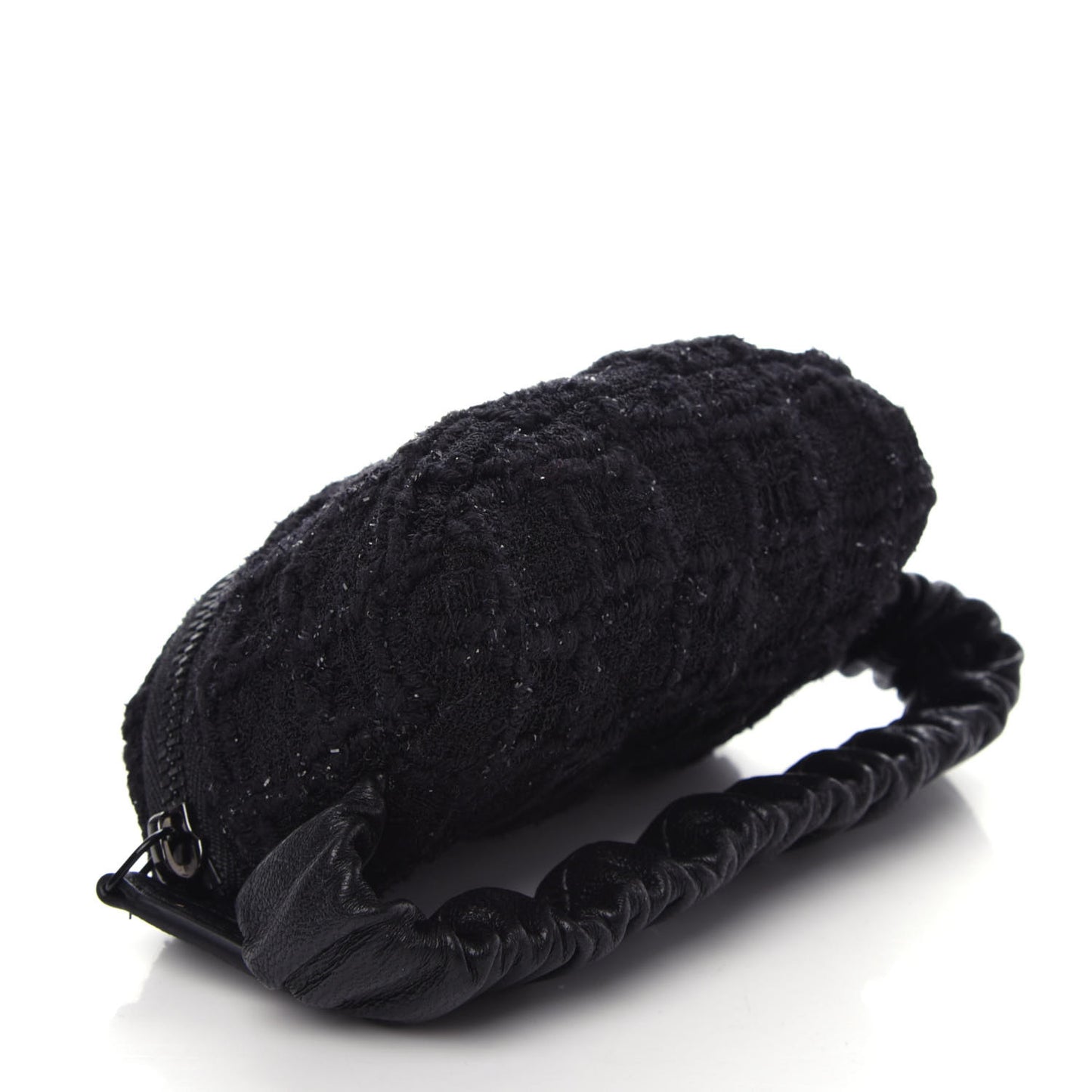 Tweed Lambskin Quilted Arm Coin Purse Black