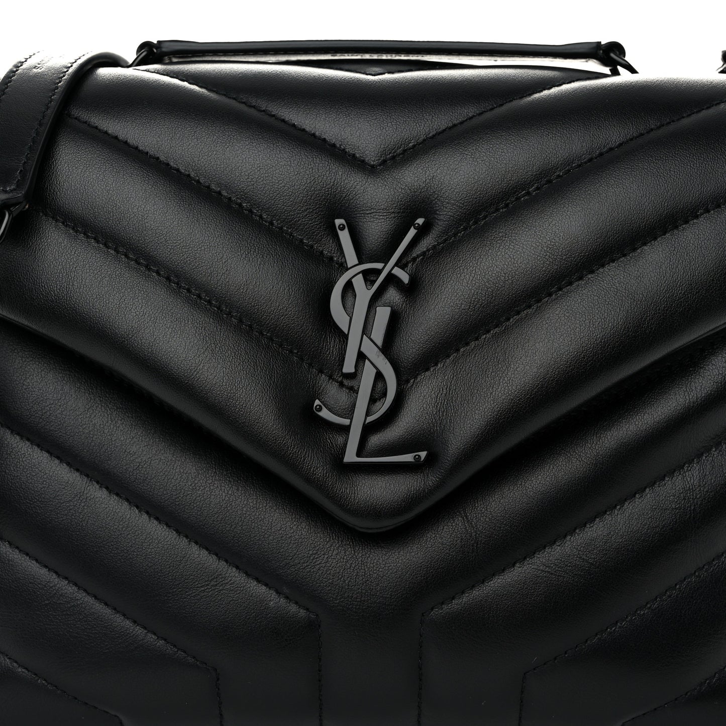 Calfskin Y Quilted Monogram Monochrome Small Loulou Chain Satchel Black