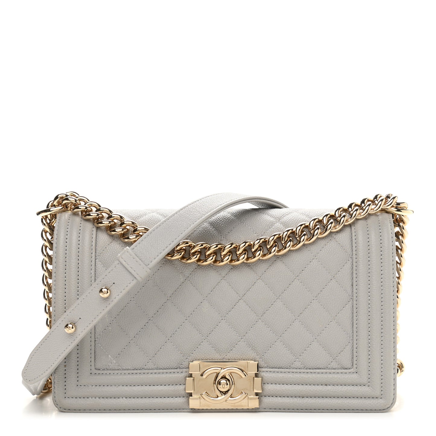 Caviar Quilted Medium Boy Flap Light Grey