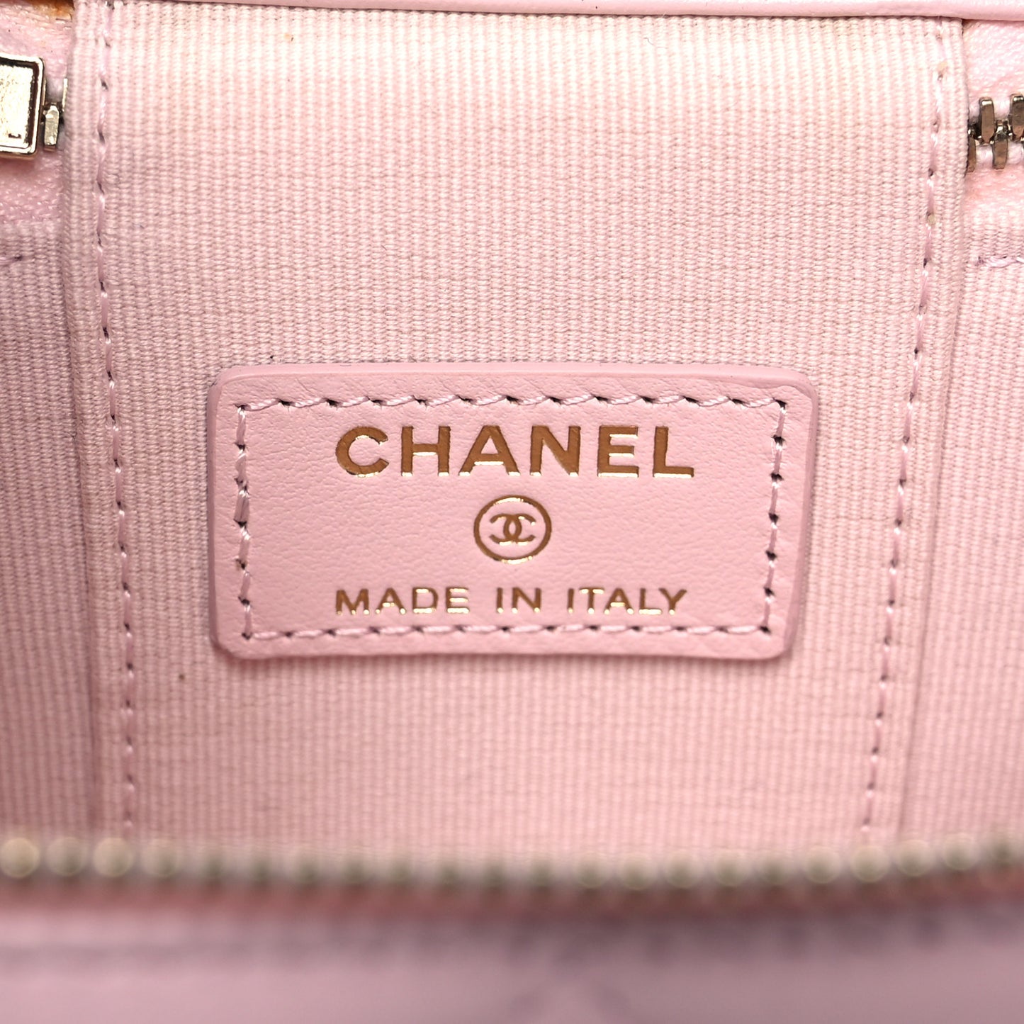 Lambskin Quilted Enamel Coco Mini Vanity Case With Chain Pink