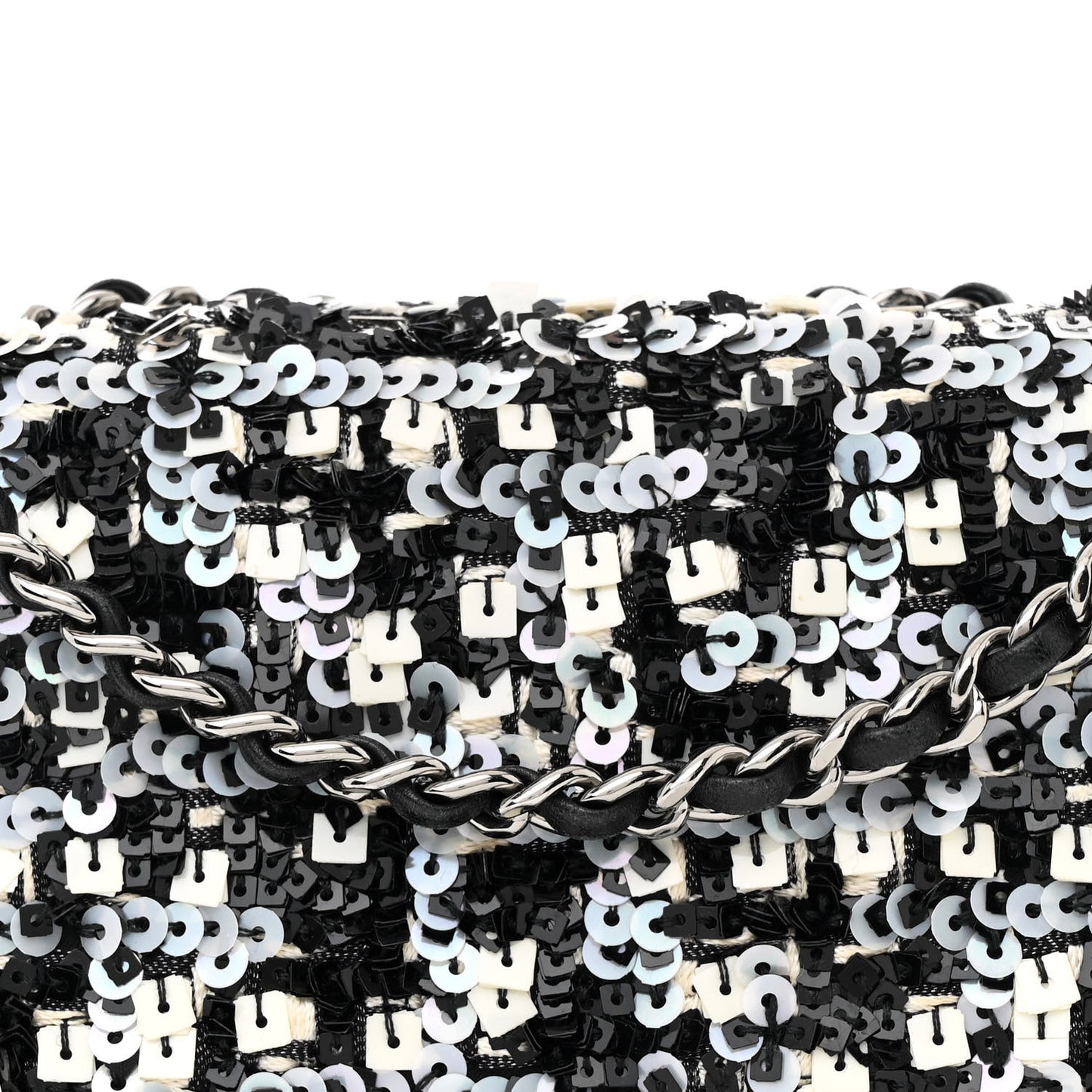 Sequin Lambskin Mini Flap Silver Black