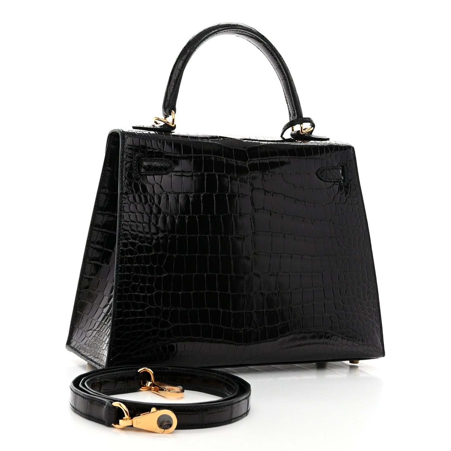 Shiny Porosus Crocodile Kelly Sellier 25 Black