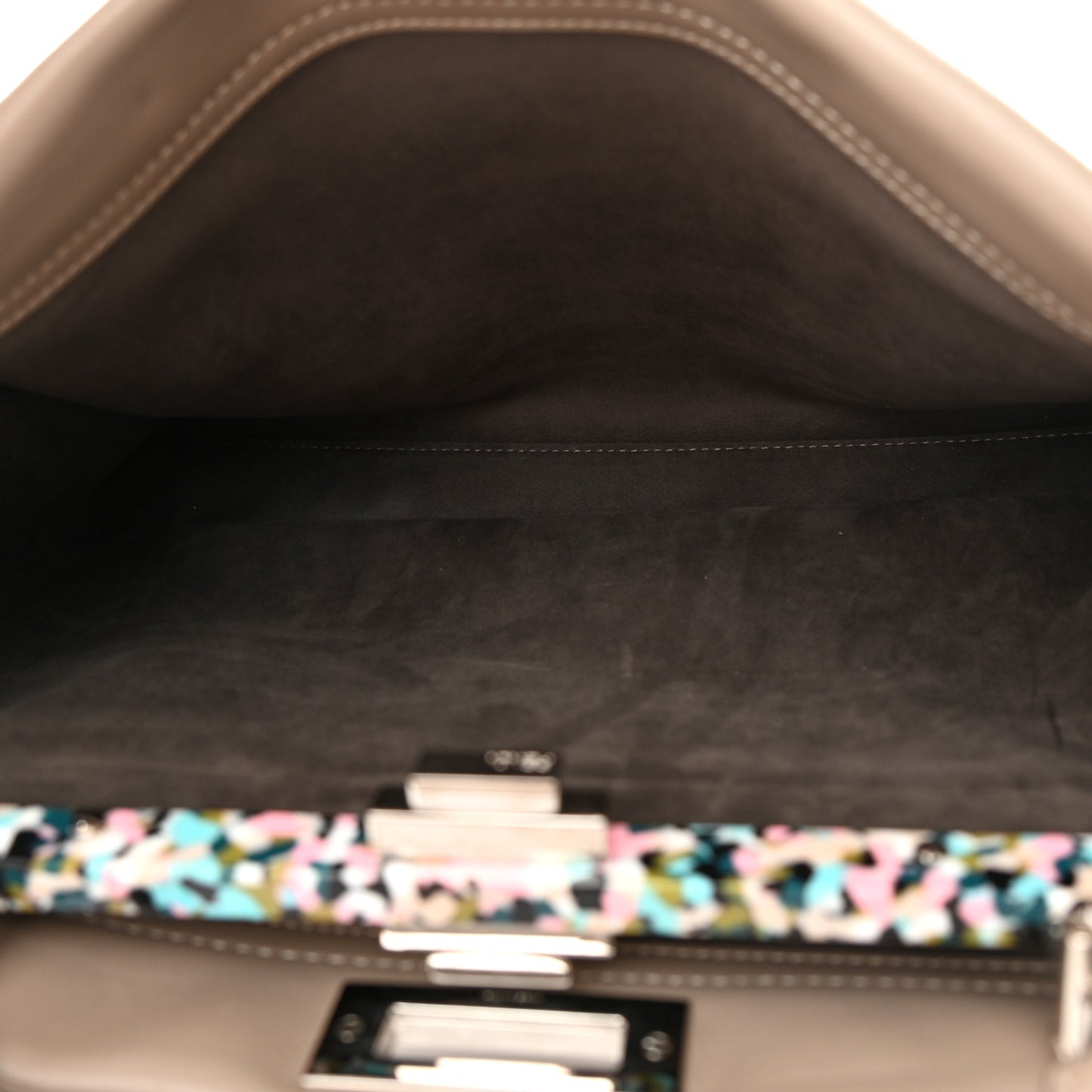 Vitello Seta Plexiglass Granite Large Peekaboo Iconic Satchel Tortora