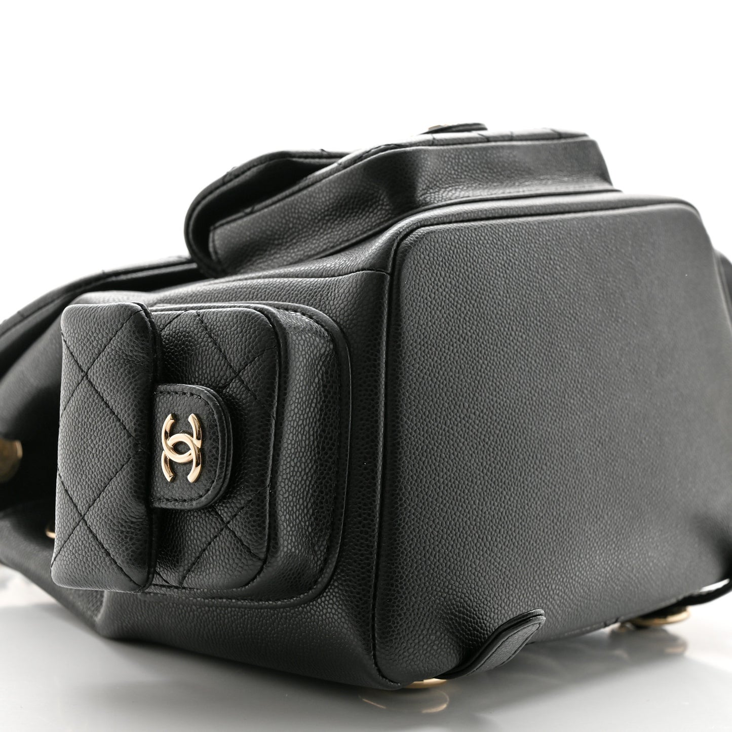 Shiny Caviar Quilted Small Pockets Drawstring Backpack Black