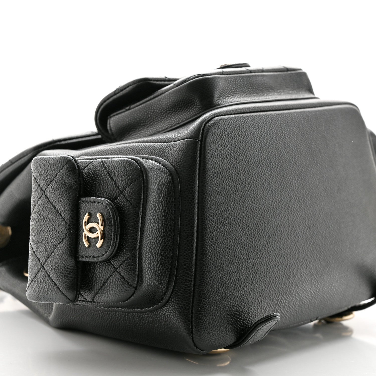 Chanel Shiny Caviar Quilted Small Pockets Drawstring Backpack Black 9 of 10