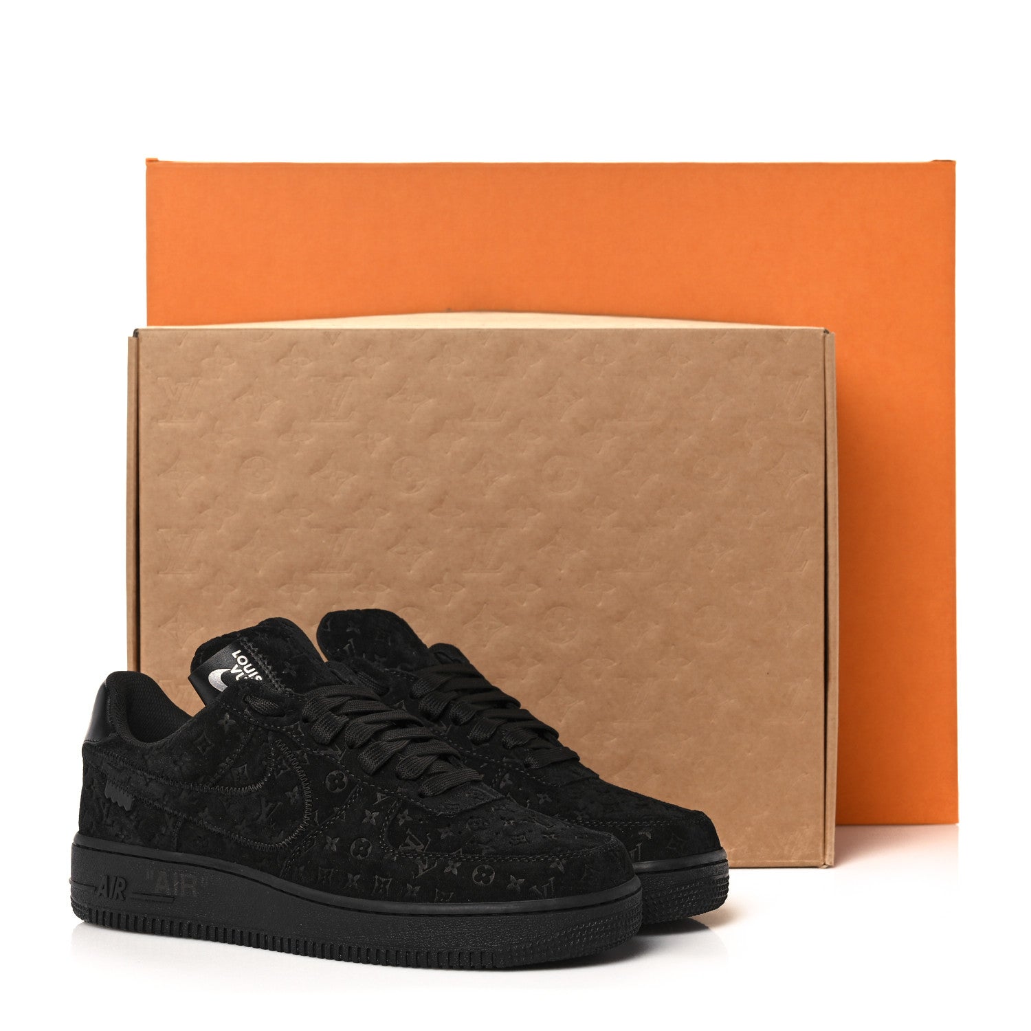 Louis Vuitton X NIKE AIR FORCE 1 Suede Calfskin Monogram Mens Low Top Sneakers 8 Black 12 of 12