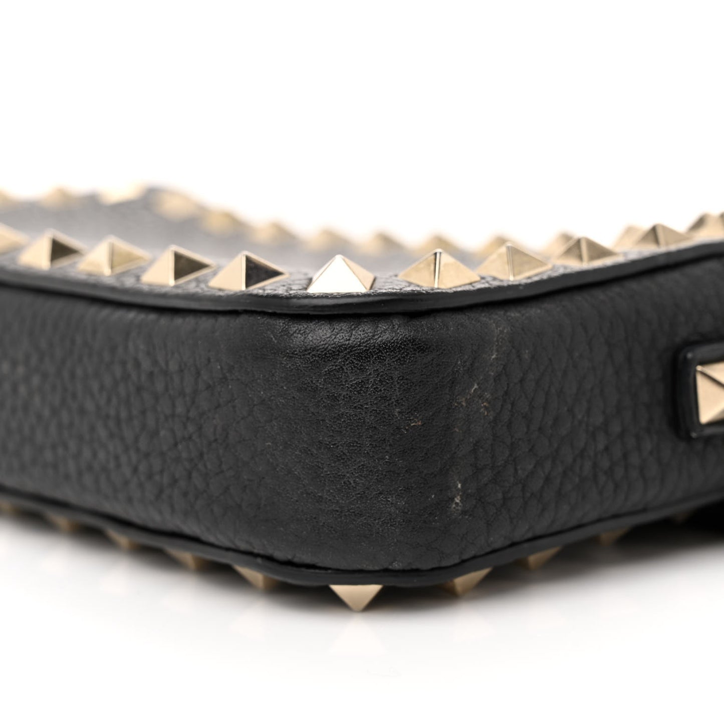 Pebbled Calfskin Rockstud Small Chain Shoulder Bag Black