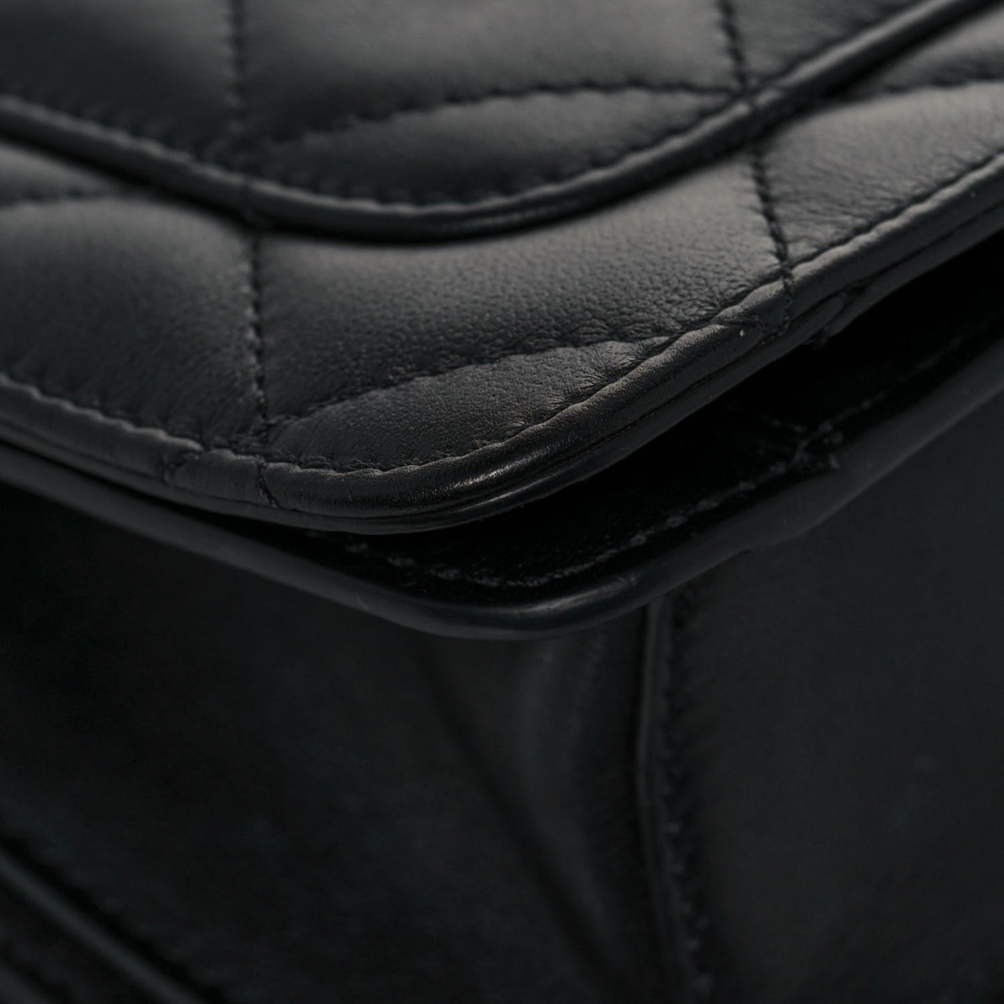 Calfskin Quilted Small Top Handle Flap Black