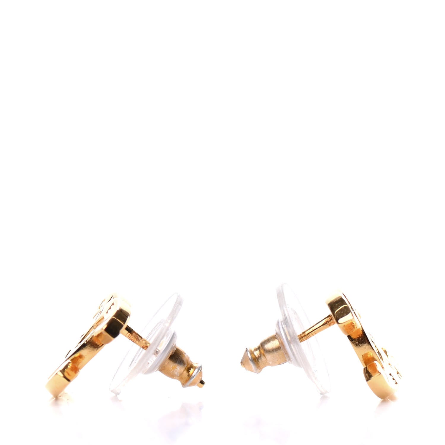 Chanel Metal CC Paris Button Stud Earrings Gold 3 of 5