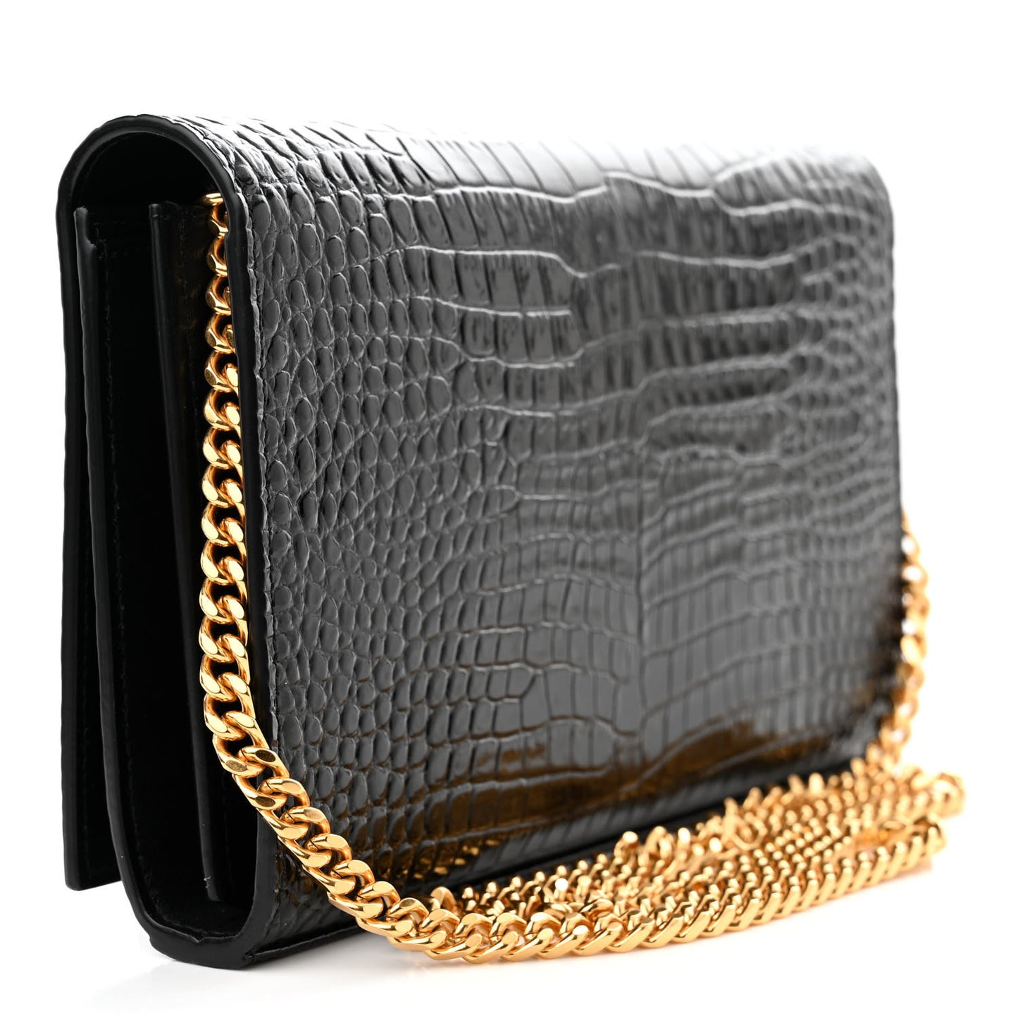 Calfskin Crocodile Embossed Cassandre Wallet On Chain WOC Black