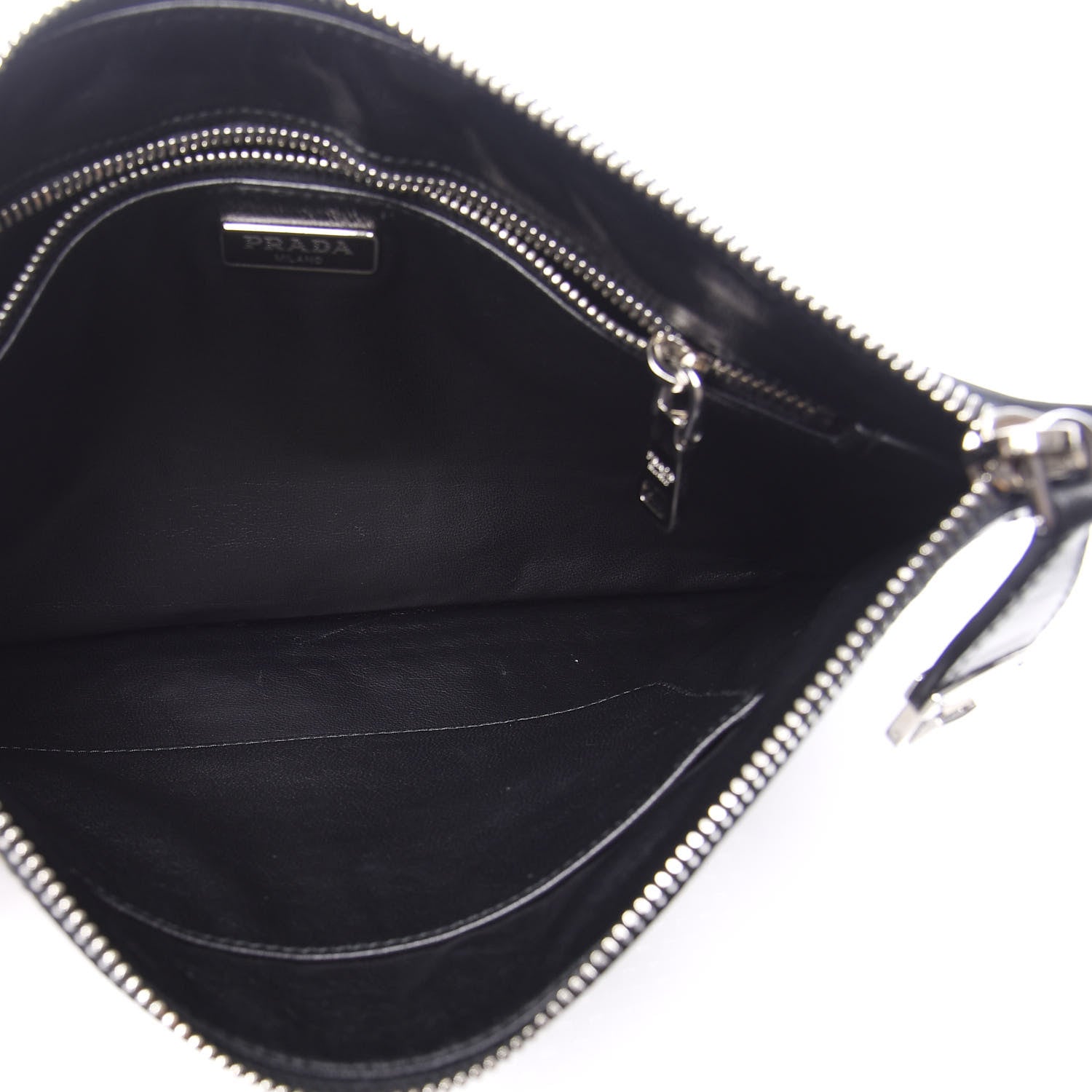 Prada Goatskin Woven Pouch Black Argento 9 of 20