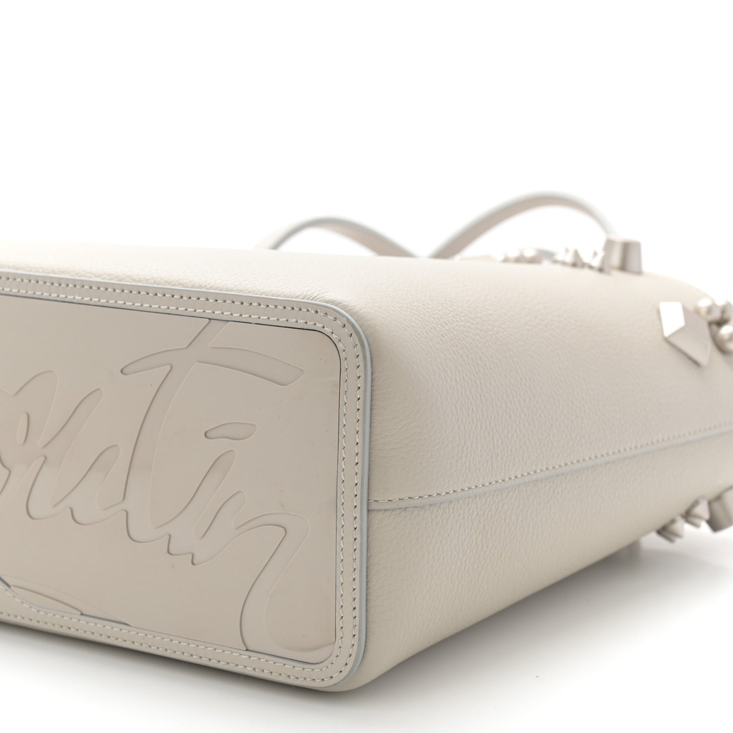 Calfskin Spikes Small East West Cabata Tote Light Grey