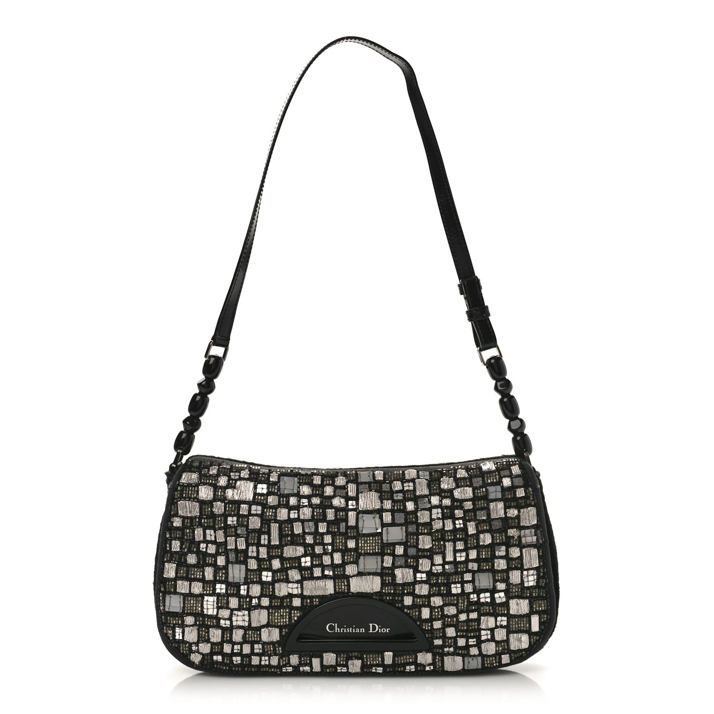 Embellished Pony Hair Maris Pearl Shoulder Bag Black Silver