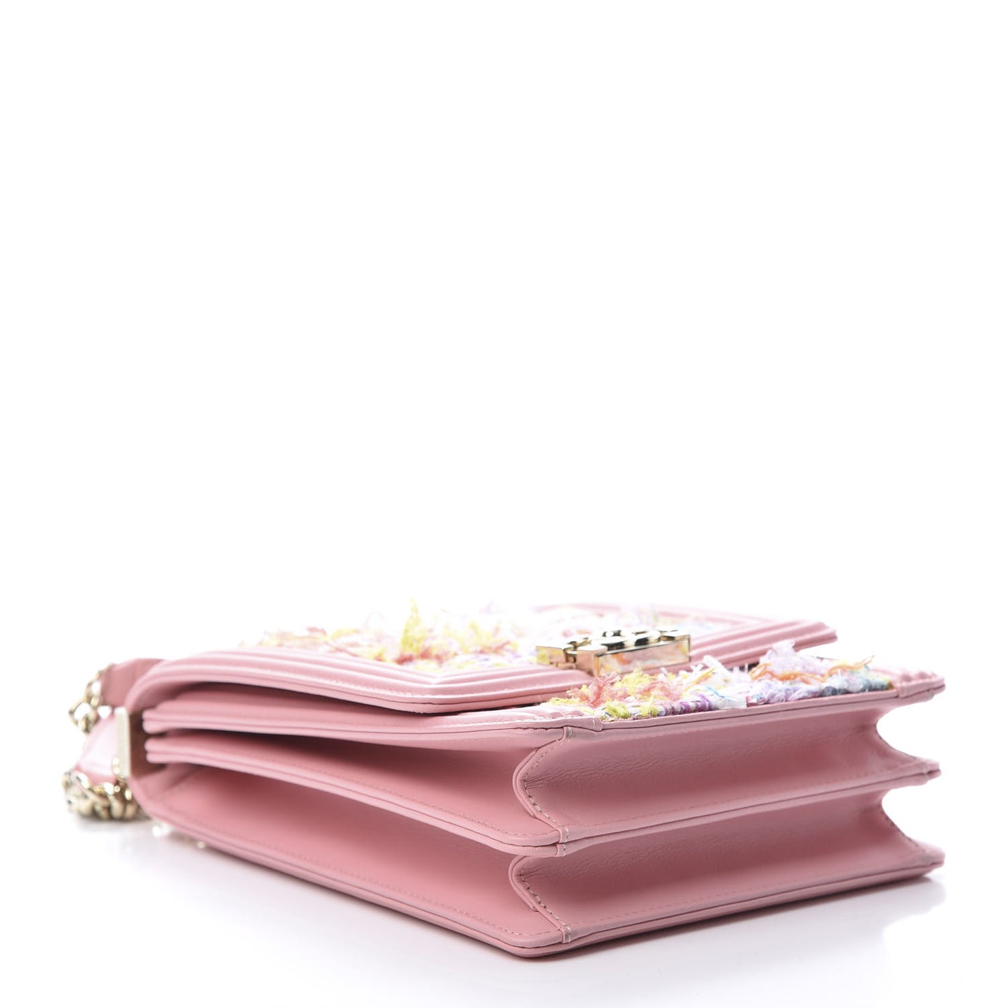 Calfskin Tweed Quilted North South Boy Flap Pink