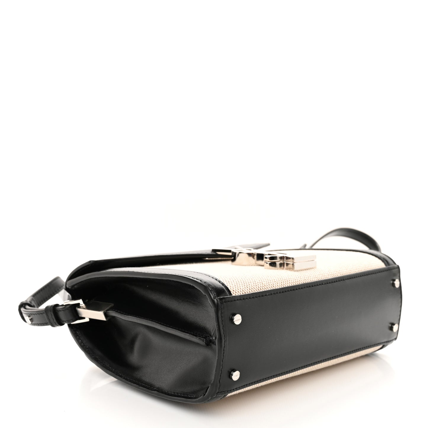 Canvas Calfskin Mini Classic Monogram Cassandra Top Handle Natural Beige Black