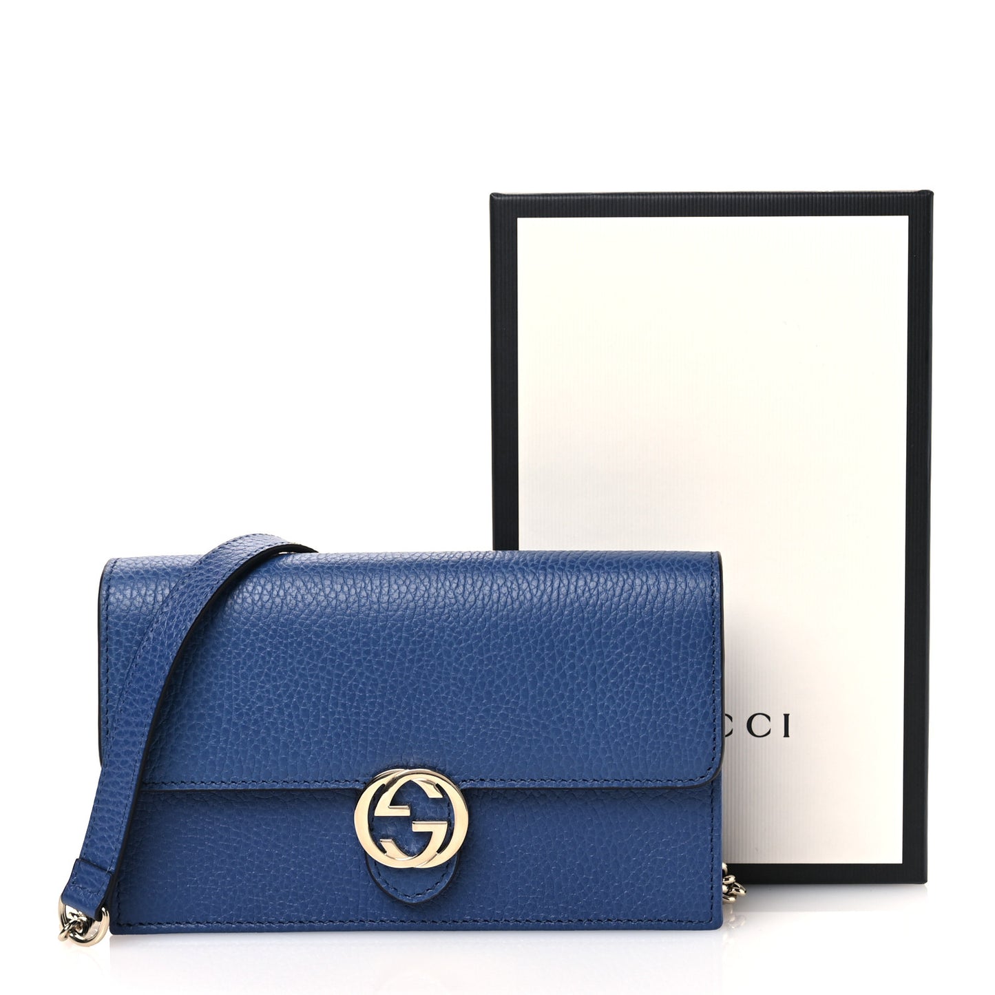 Dollar Calfskin Interlocking G Chain Wallet Caspian