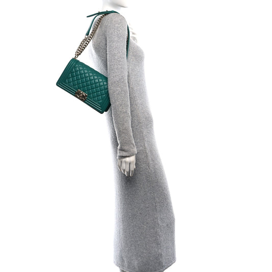 Lambskin Quilted Medium Boy Flap Green