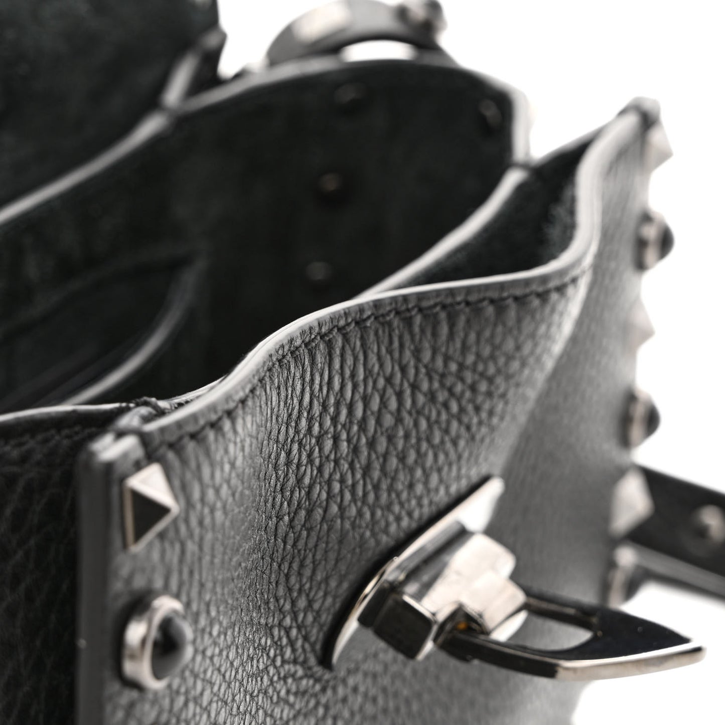 Pebbled Calfskin Rockstud Rolling Flip Lock Crossbody Bag Black