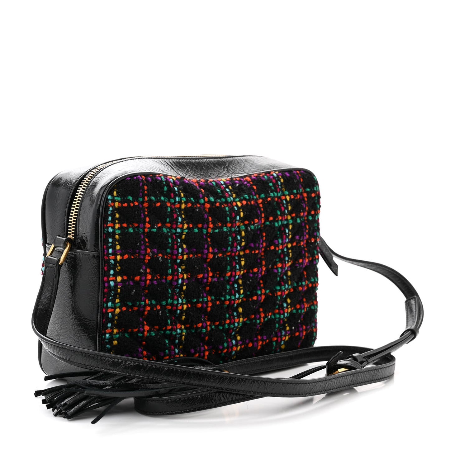 Tweed Calfskin Monogram Lou Camera Bag Black