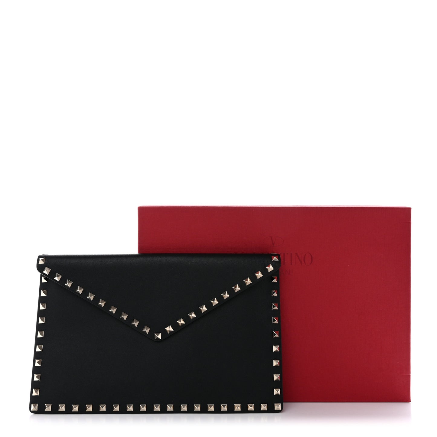Vitello Large Rockstud Envelope Clutch Black