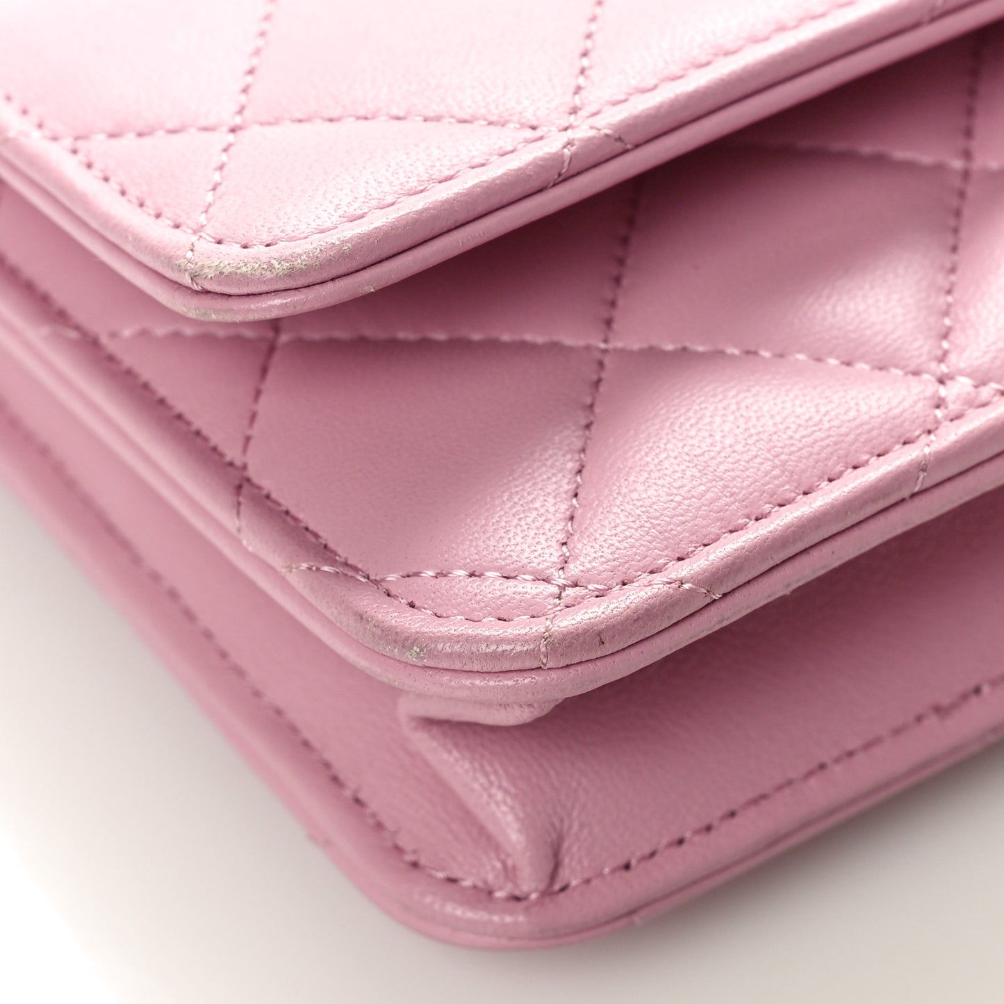 Lambskin Quilted Wallet On Chain WOC Pink