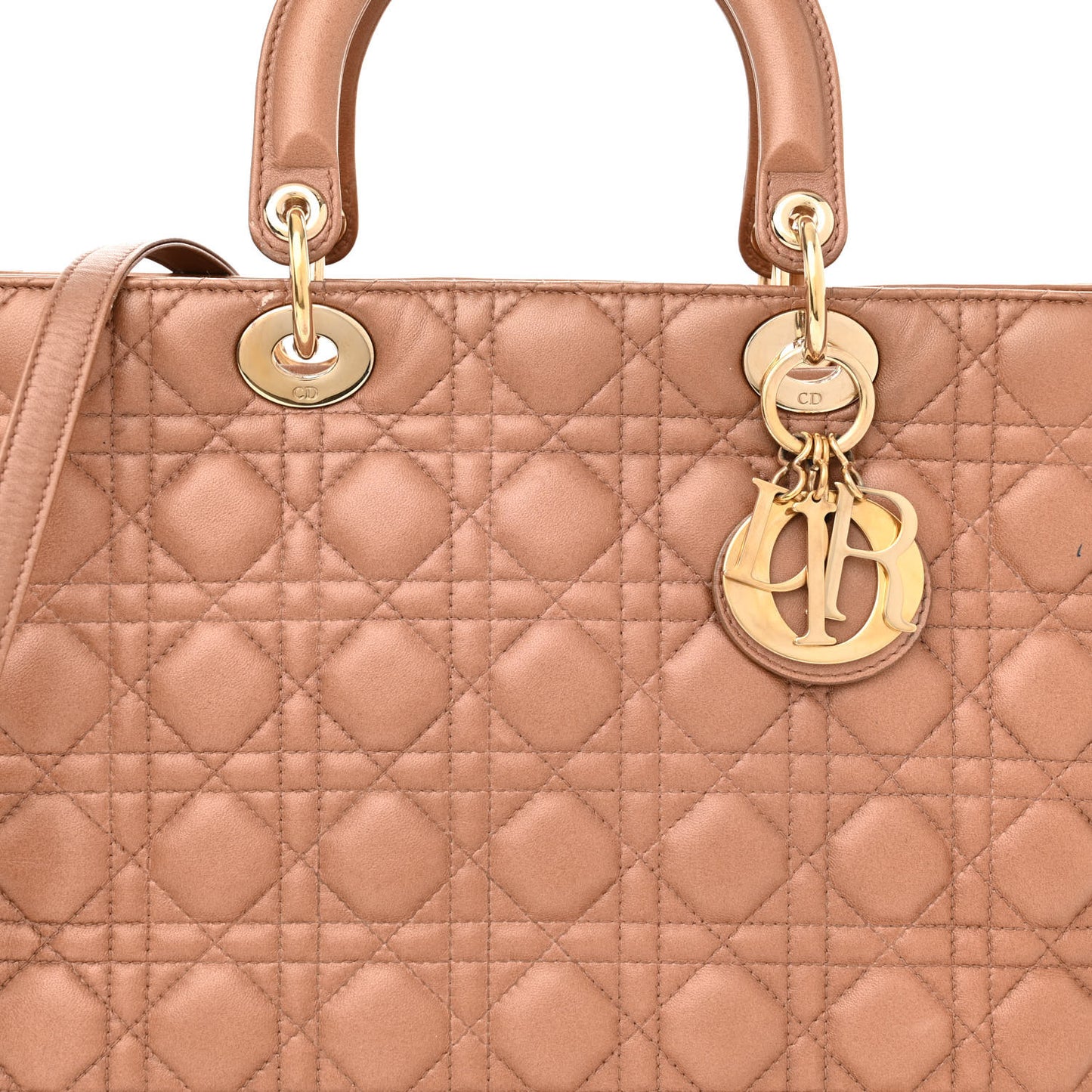 Metallic Lambskin Cannage Large Lady Dior Pink