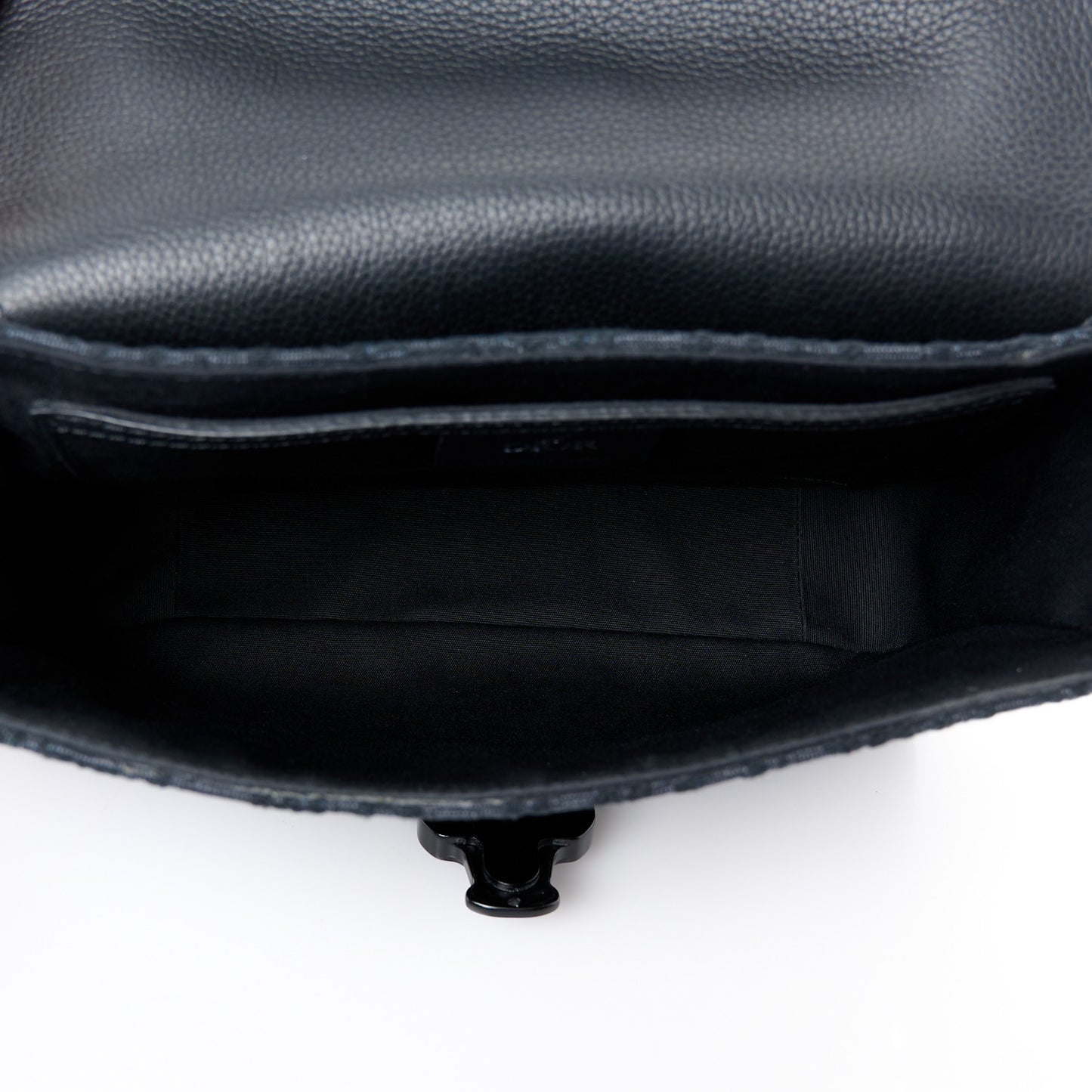 Oblique Jacquard Grained Calfskin Saddle Pouch With Strap Black