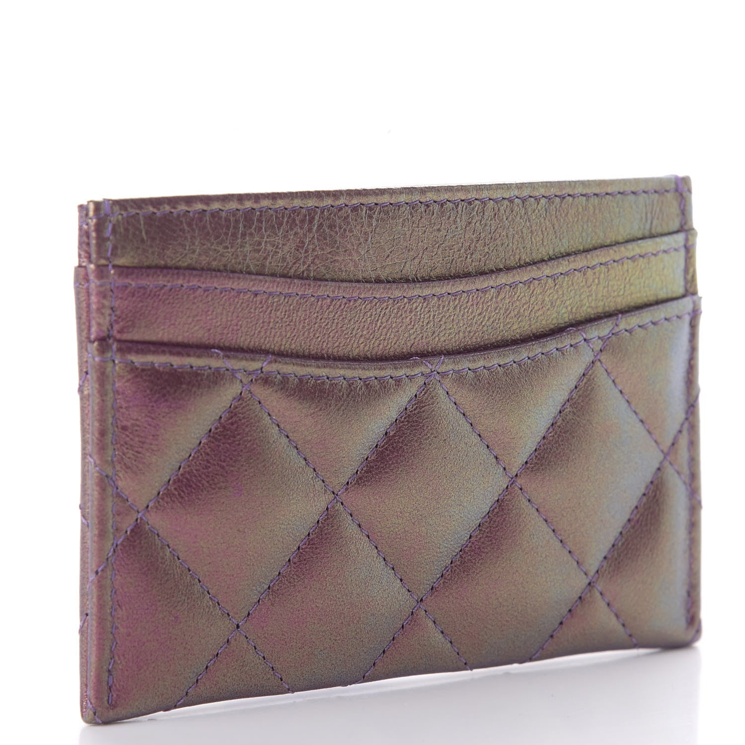 Chanel Iridescent Lambskin Quilted Card Holder Purple 3 of 9