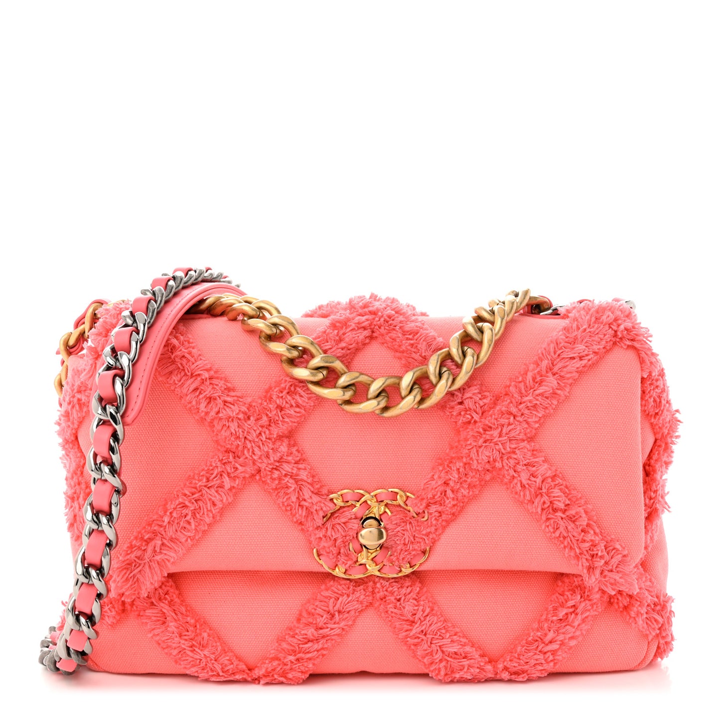 Cotton Canvas Quilted Medium Chanel 19 Flap Coral