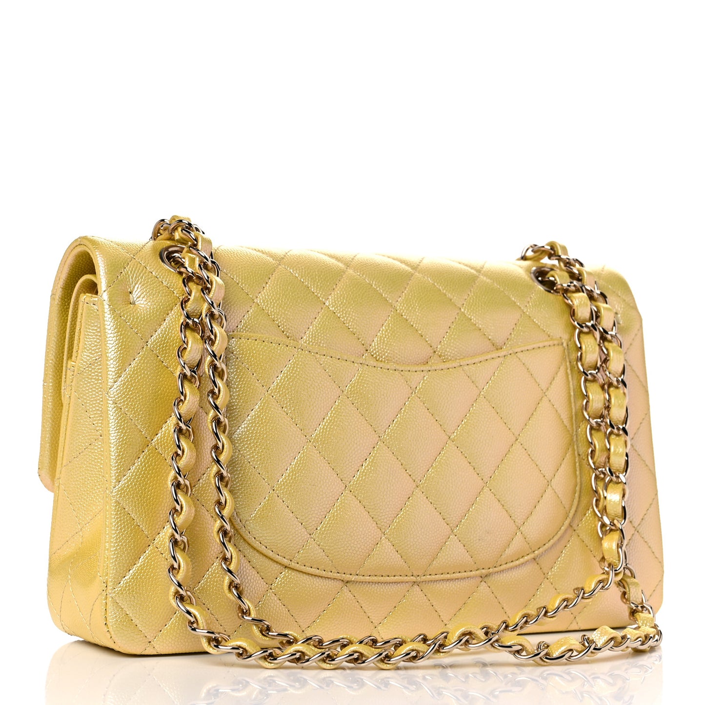 Iridescent Caviar Quilted Medium Double Flap Yellow