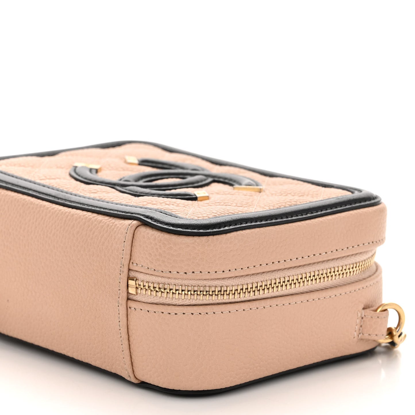 Caviar Quilted CC Filigree Vanity Clutch With Chain Beige Black