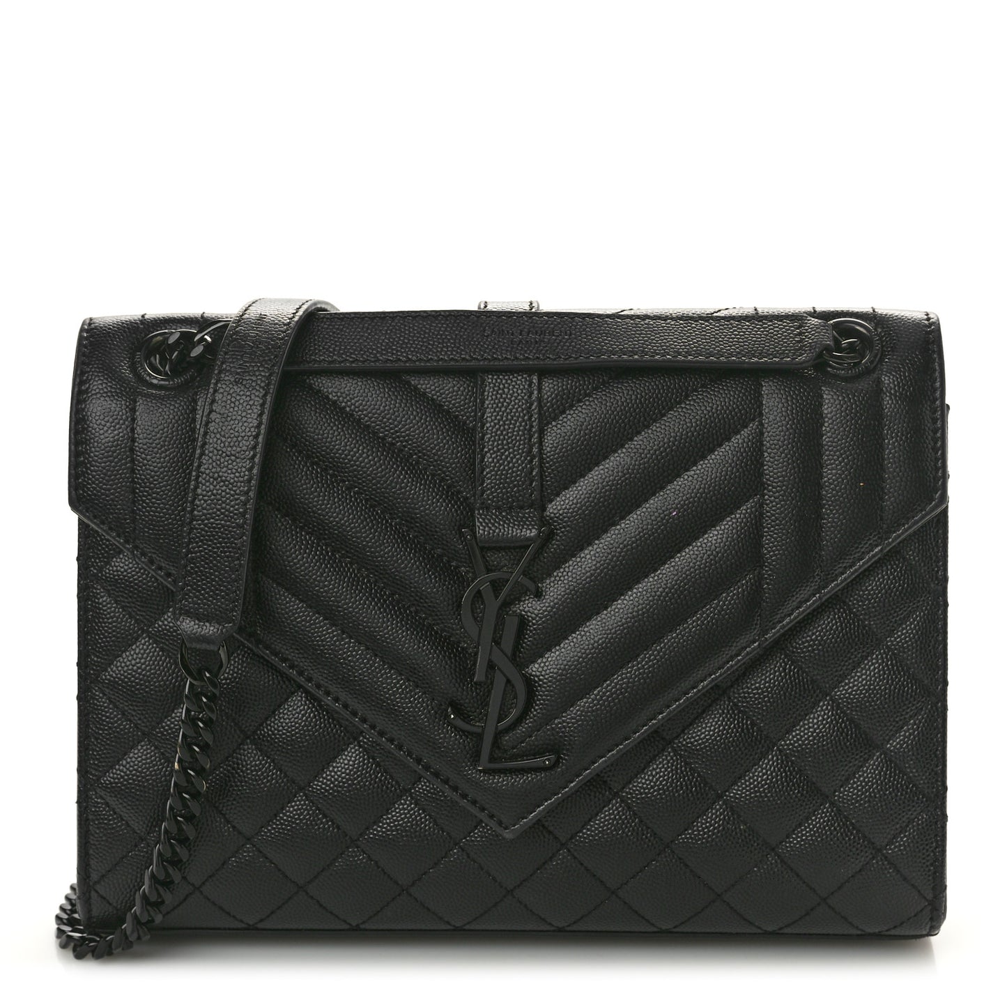Grain De Poudre Textured Mixed Matelasse Triquilt Medium Monogram Monochrome Satchel Black