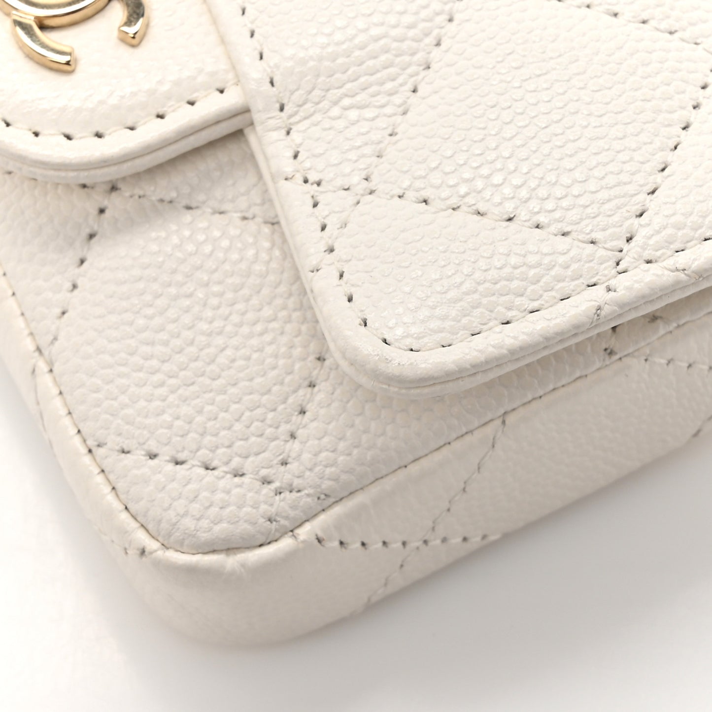 Caviar Quilted Mini Chain Belt Bag White