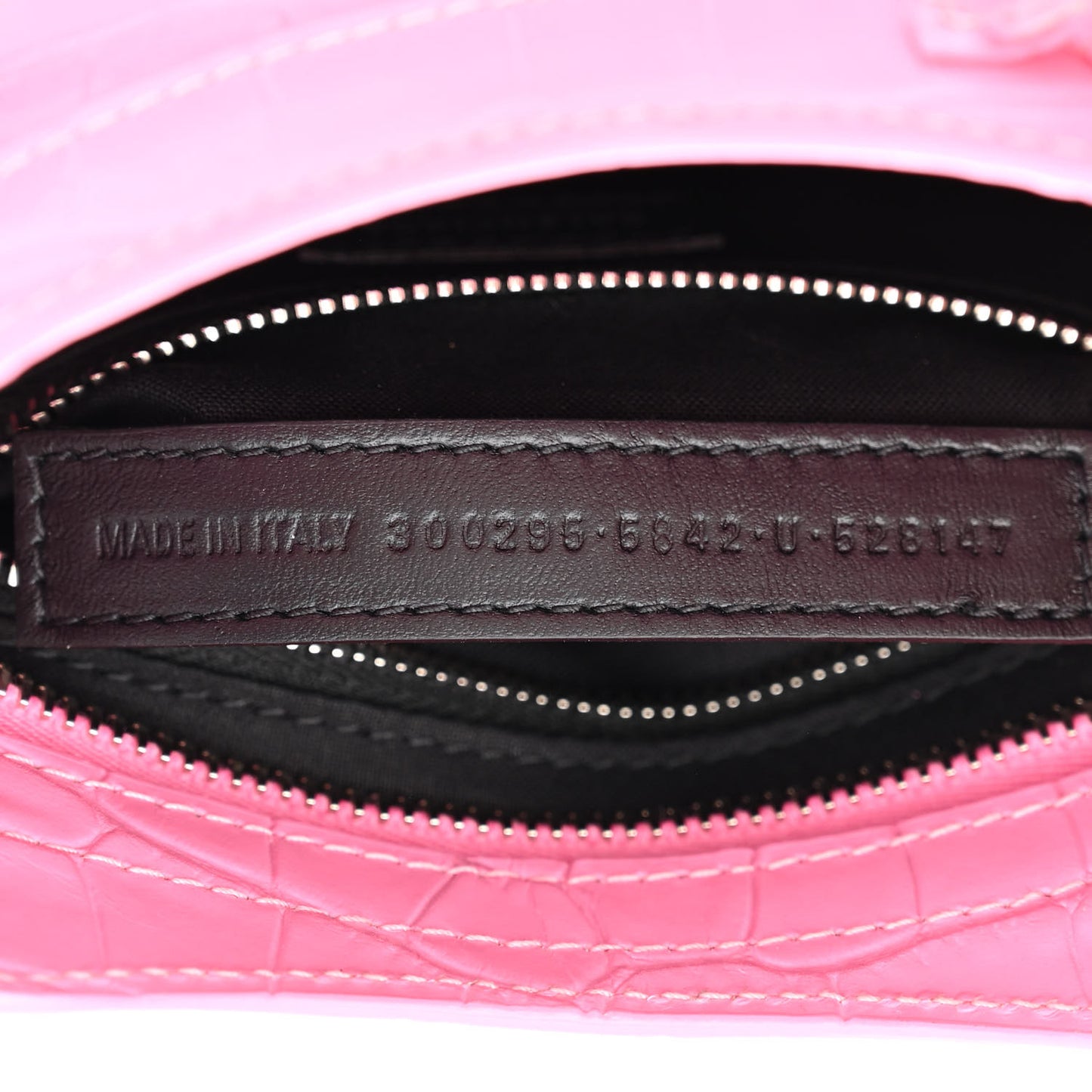 Shiny Supple Calfskin Crocodile Embossed Classic Silver Hardware Mini City Baby Pink